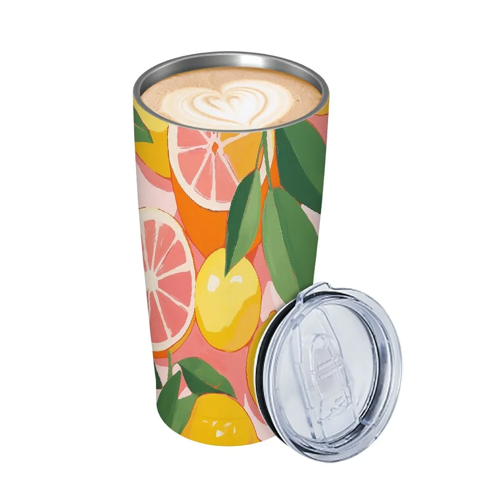 JEUXUS  Extra Large Insulated Water Bottle, 33 Ounce Stainless Steel Water Bottle with Handle, Pink Double Wall Metal Tumbler with Lid, Lemon Toss