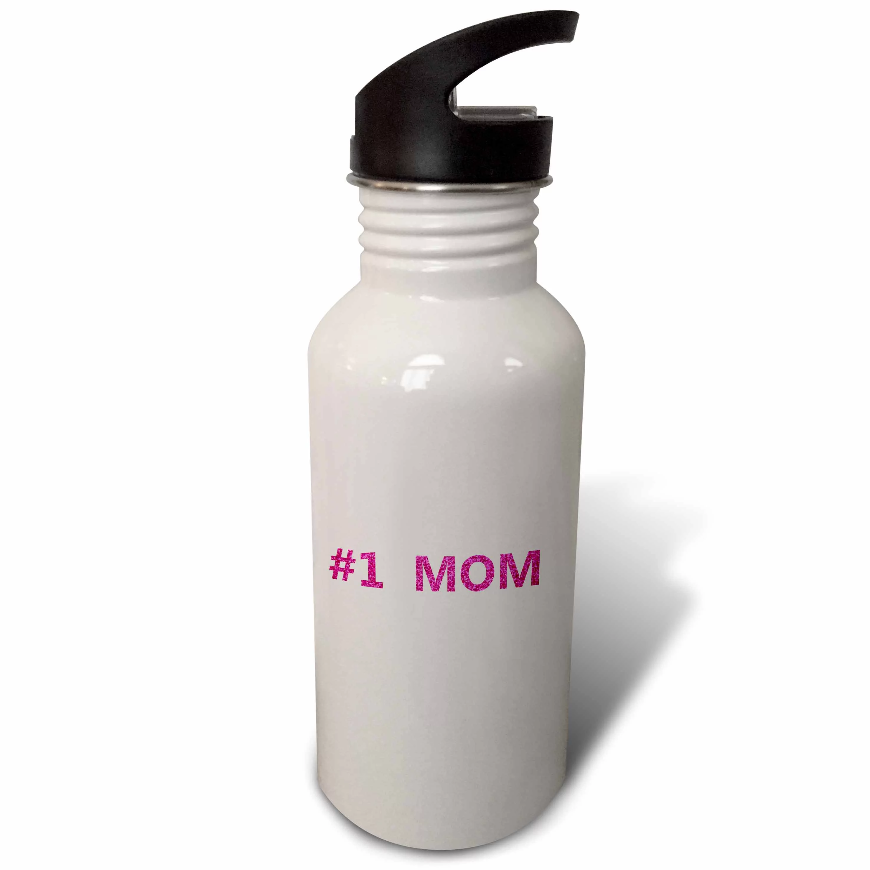 3dRose #1 Mom - Number One Mom in hot pink small print text - for worlds greatest and best Mothers day, Sports Water Bottle, 21oz