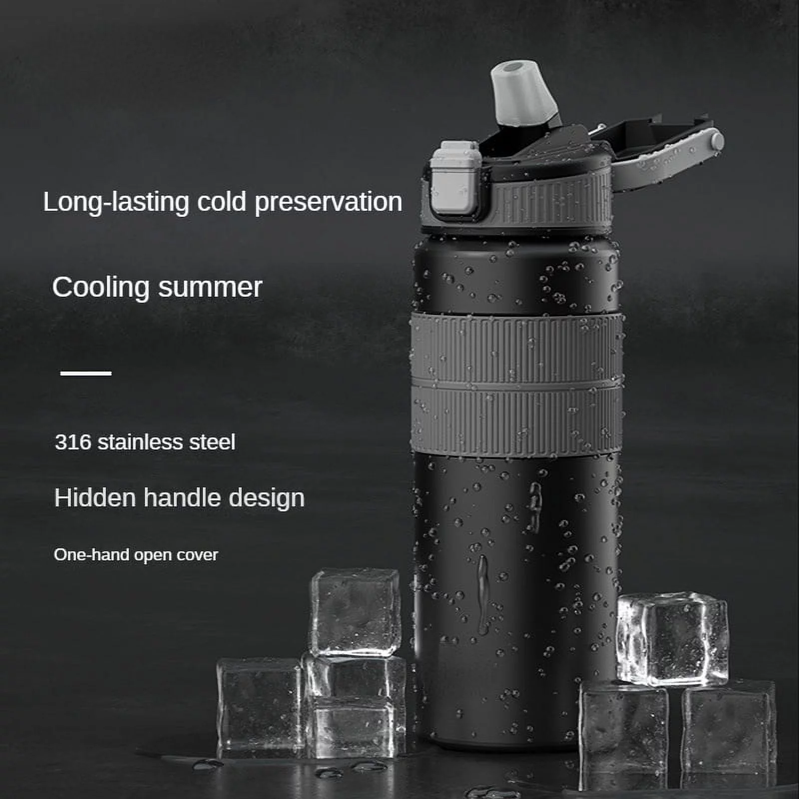 20 oz Insulated Water Bottle with Straw, Stainless Steel Sports Water Cup Flask, Wide Mouth Travel Hot Water Cup, black