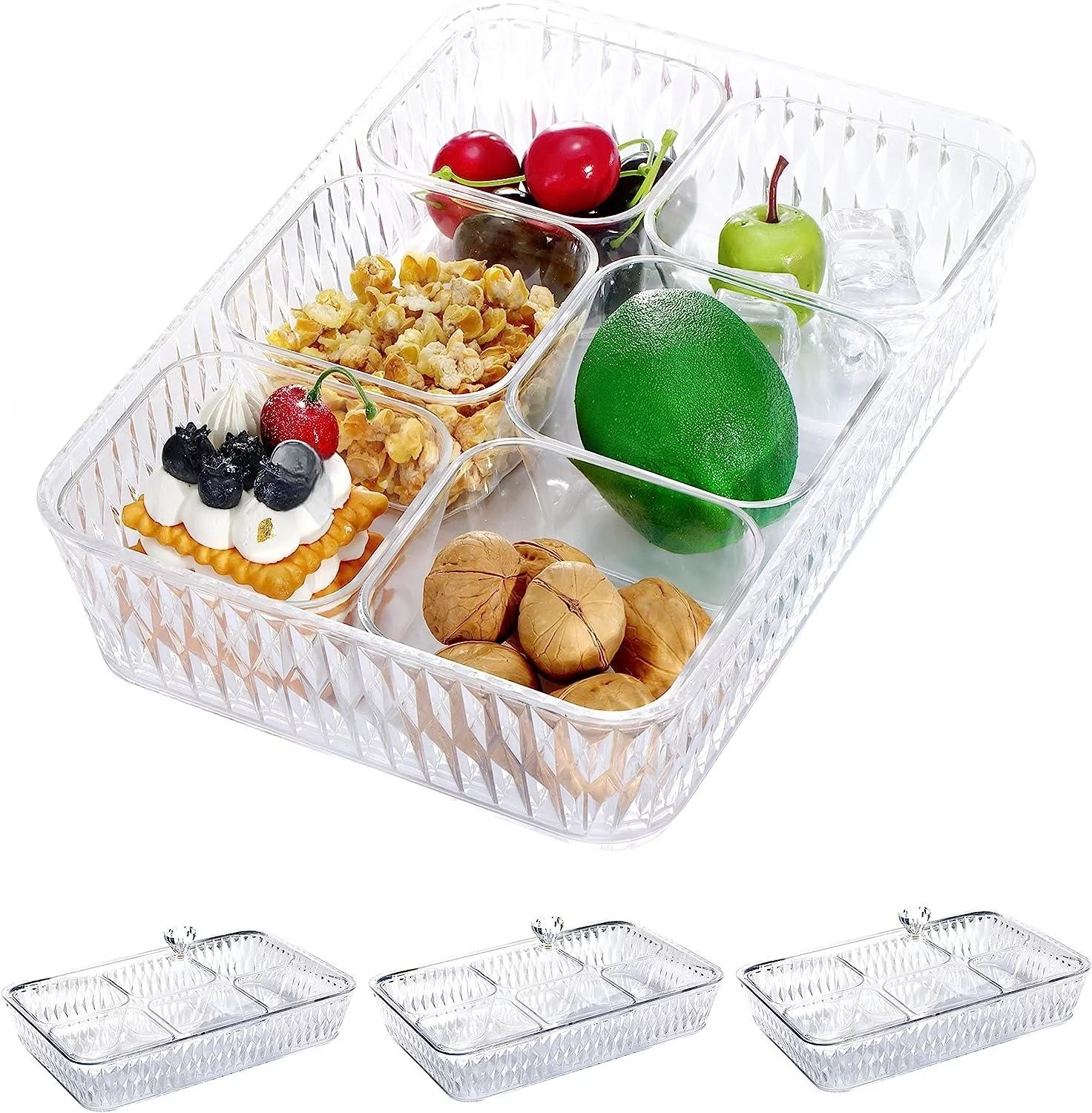 Food container acrylic Serving Tray,Large Platter with Lid 24 Removable Bowls,Condiments Appetizers Snacks Nuts Platter,Perfect for Party Wedding Family (4 Sets)