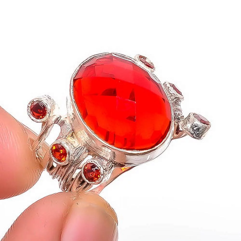 Garnet 925 Silver Plated Handmade Jewelry Ring s.7.5 T274, Valentine's Day Gift, Birthday Gift, Beautiful Jewelry For Woman & Girls