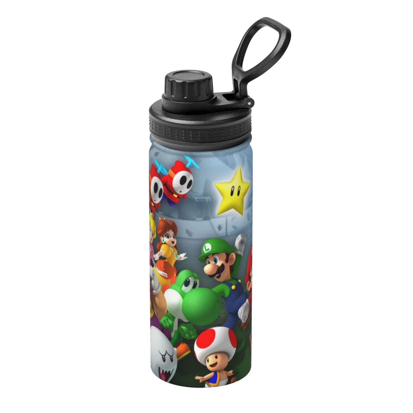 Super Mario Bros Game Unisex Sports Insulated Water Bottles Kettle Stainless Steel Portable Cup 18OZ For School Travel Gym Running