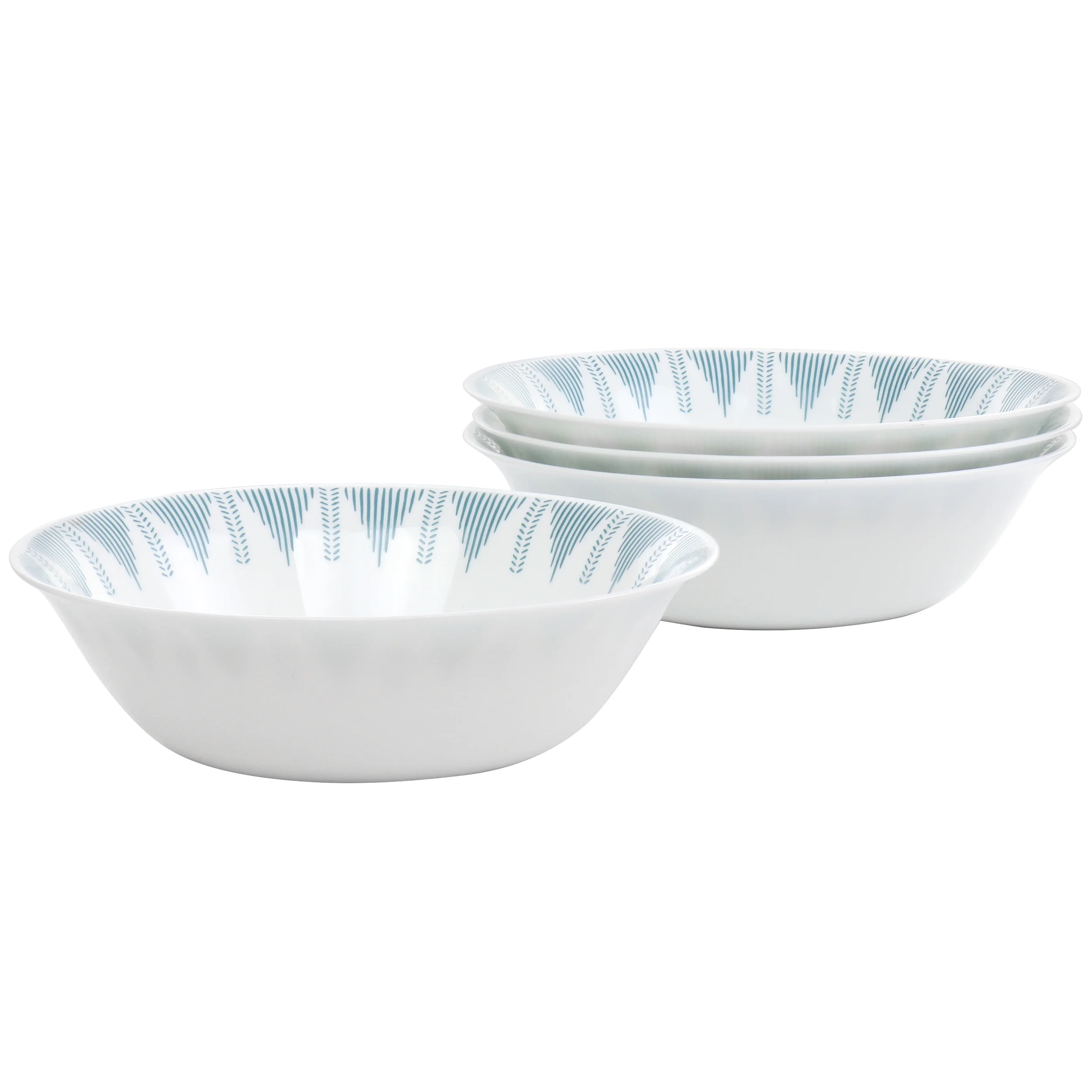 Ultra by Gibson Piper Point 4 Piece 6.5 Inch Round Tempered Opal Glass Fruit Bowl Set in Blue
