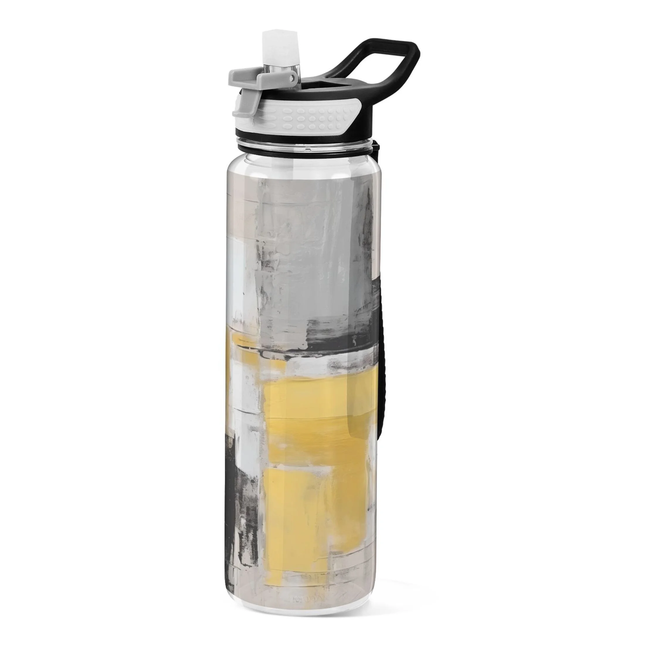 Abstract Yellow 32oz Water Bottles with Straw Tritan Leakproof Sports Bottle BPA Free Clear for Fitness Gym Swimming Cycling
