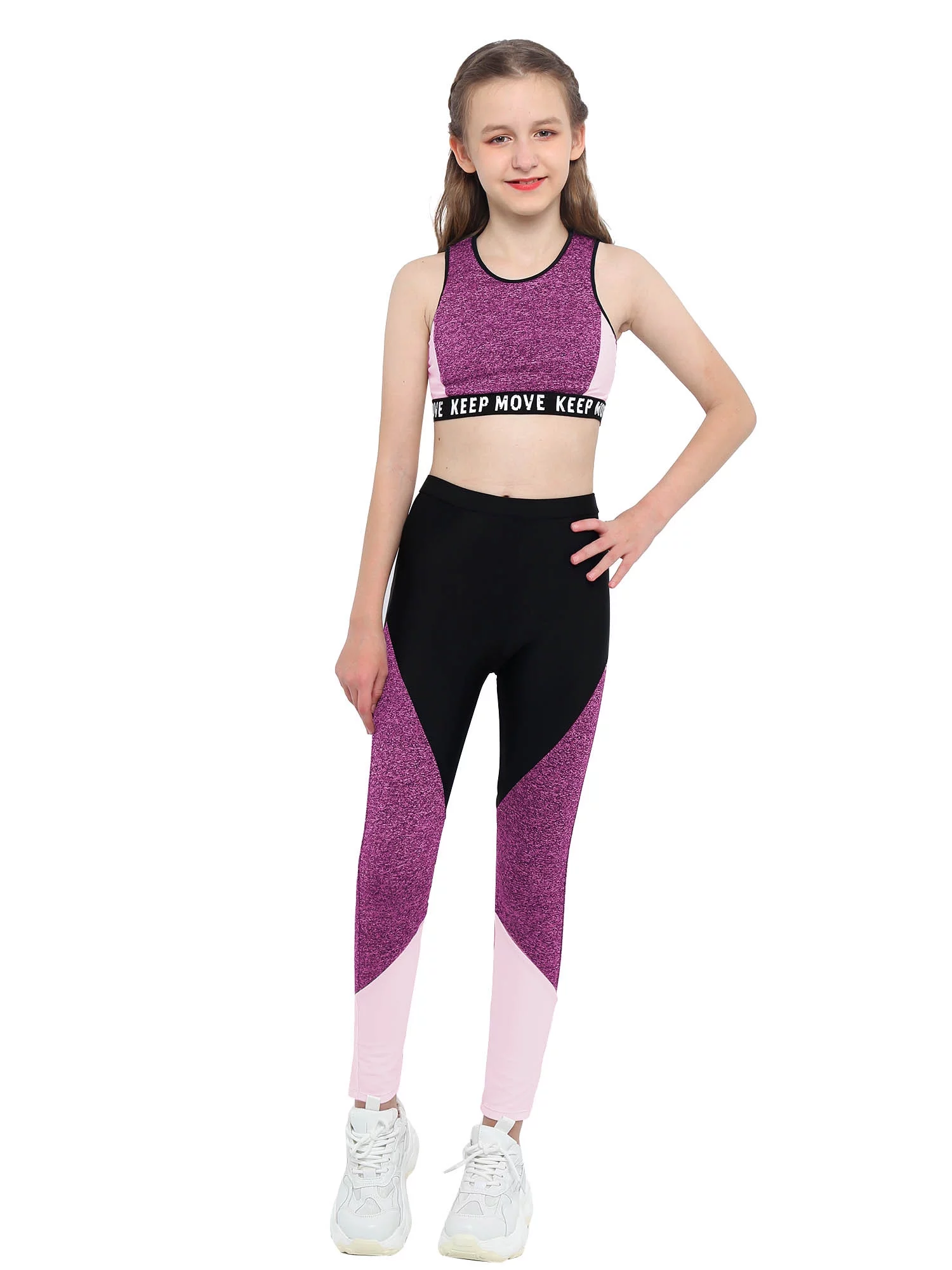 Aislor Kids Girls Two Piece Athletic Outfit Sports Bra Crop Top with Yoga Leggings Gymnastics Dance Set Size 4-16 Pink Black 8