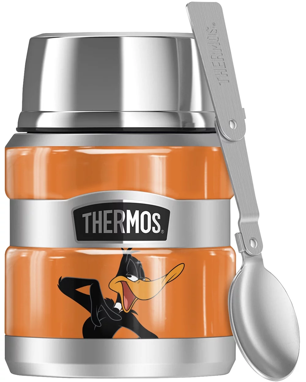 Looney Tunes Daffy Duck, THERMOS STAINLESS KING Stainless Steel Food Jar with Folding Spoon, Vacuum insulated & Double Wall, 16oz
