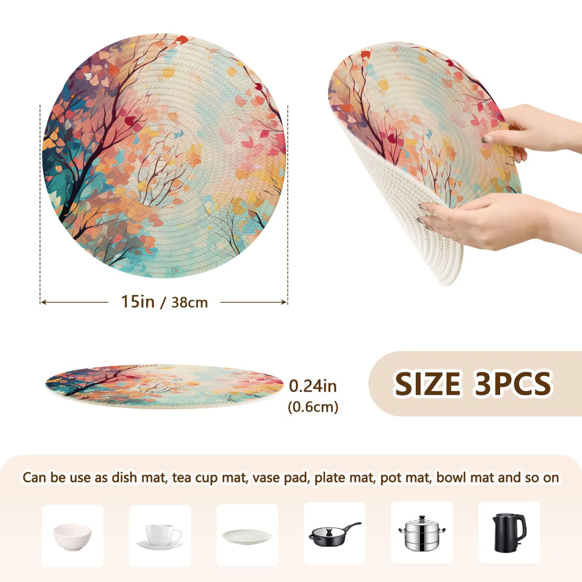 Abstract Trees 3 PCs Pot Holders Trivets Kitchen 15