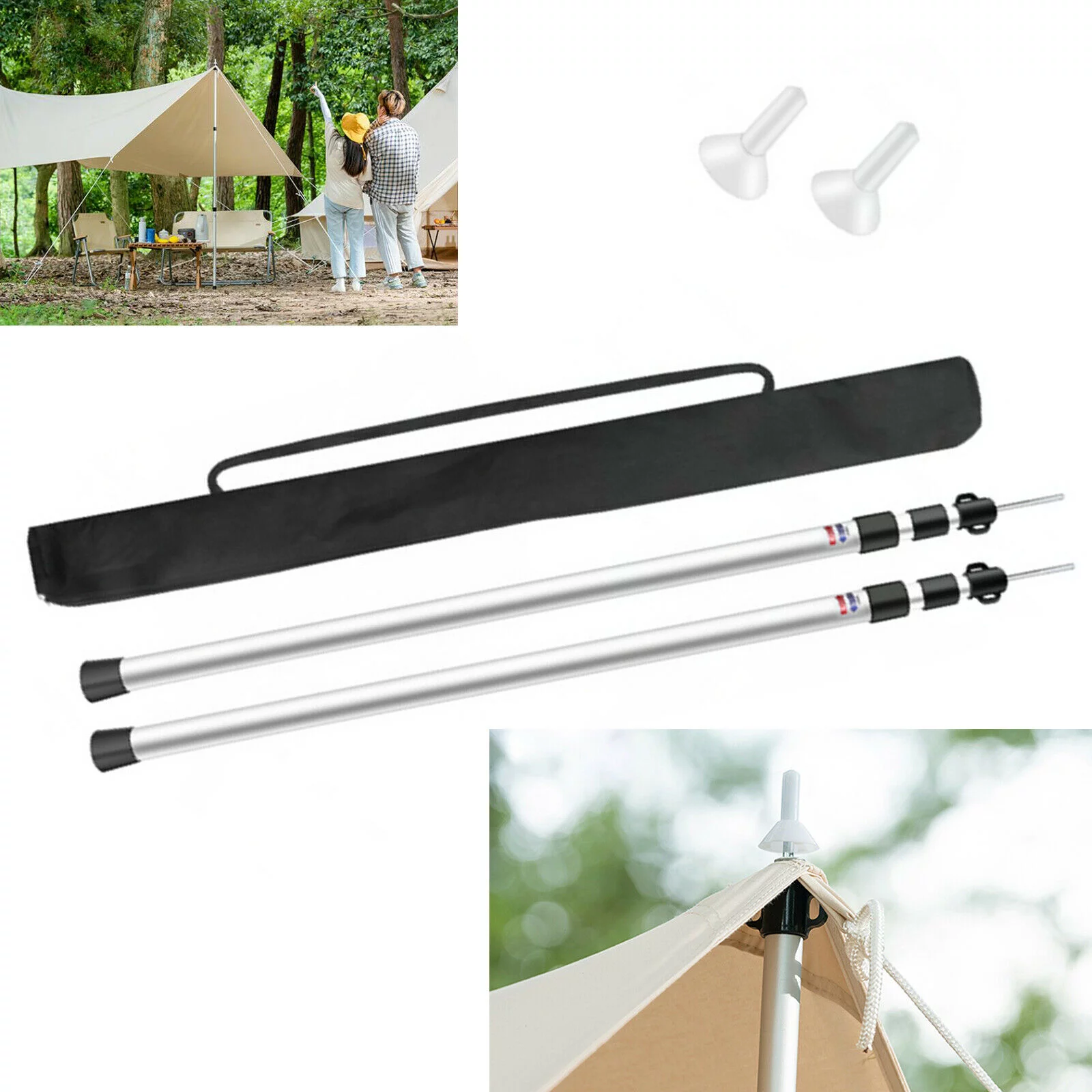 FETCOI Universal Telescopic Tent Poles Two-piece Adjustable Aluminum Bars Awnings Camp