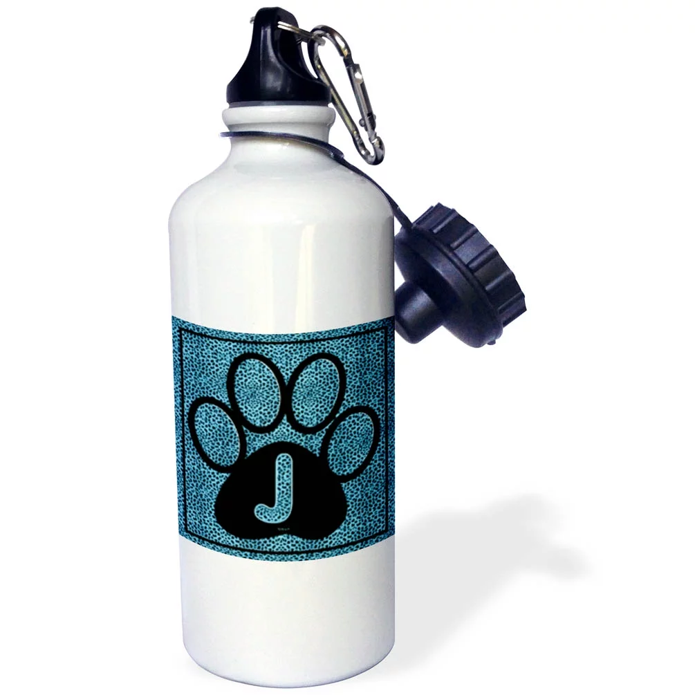 Letter J Blue Cheetah Print Cat Paw 21 oz Sports Water Bottle wb-25917-1