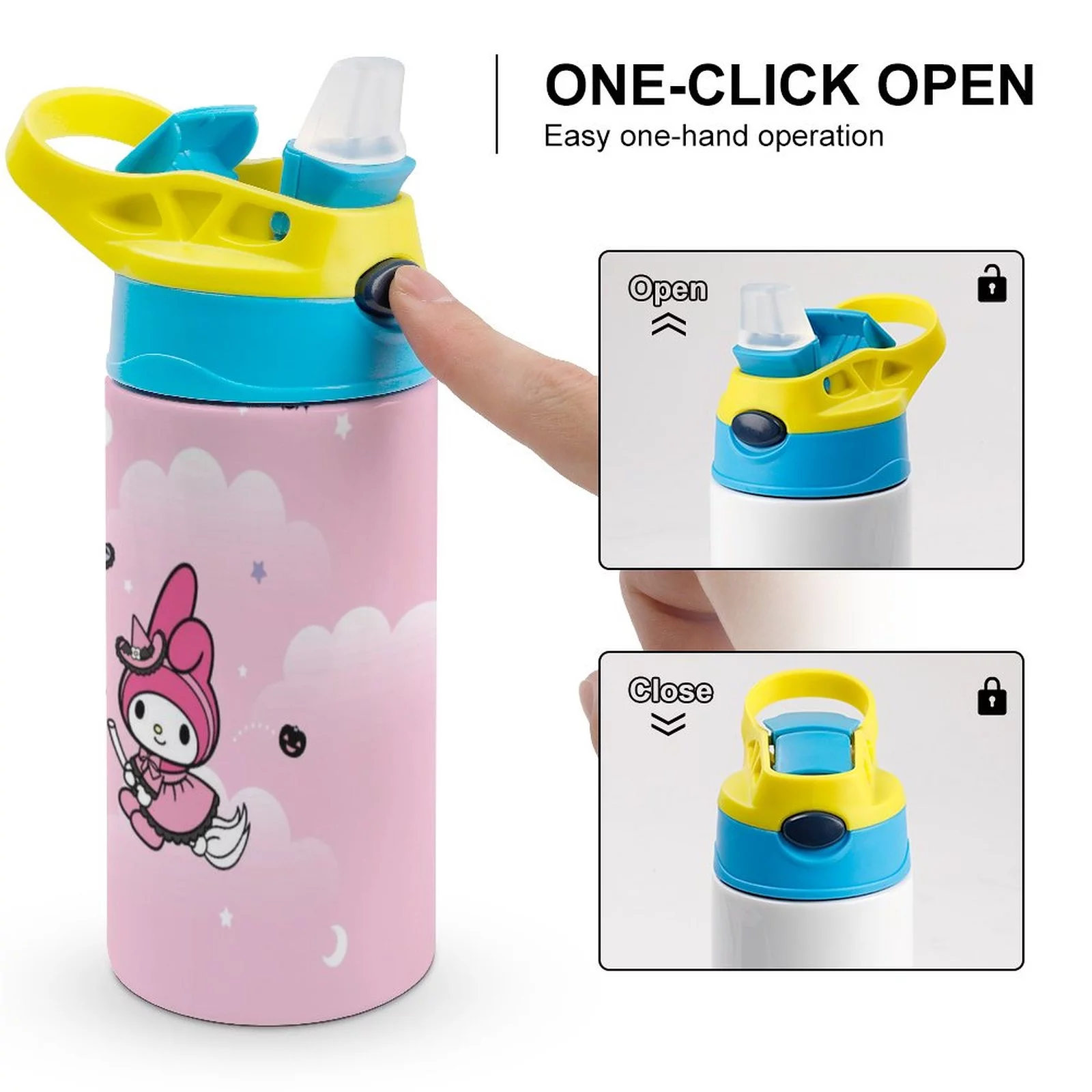 Playing My Melody Children's Water Bottle Vacuum Insulated Stainless Steel Cup With Straw Toddler Thermoses