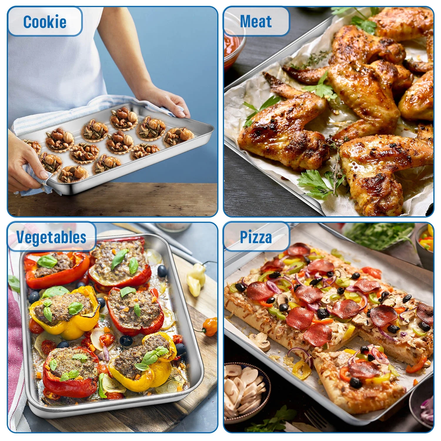 Vesteel Baking Sheet, Stainless Steel Baking Pan Tray Cookie Sheet Set of 3 (10.5