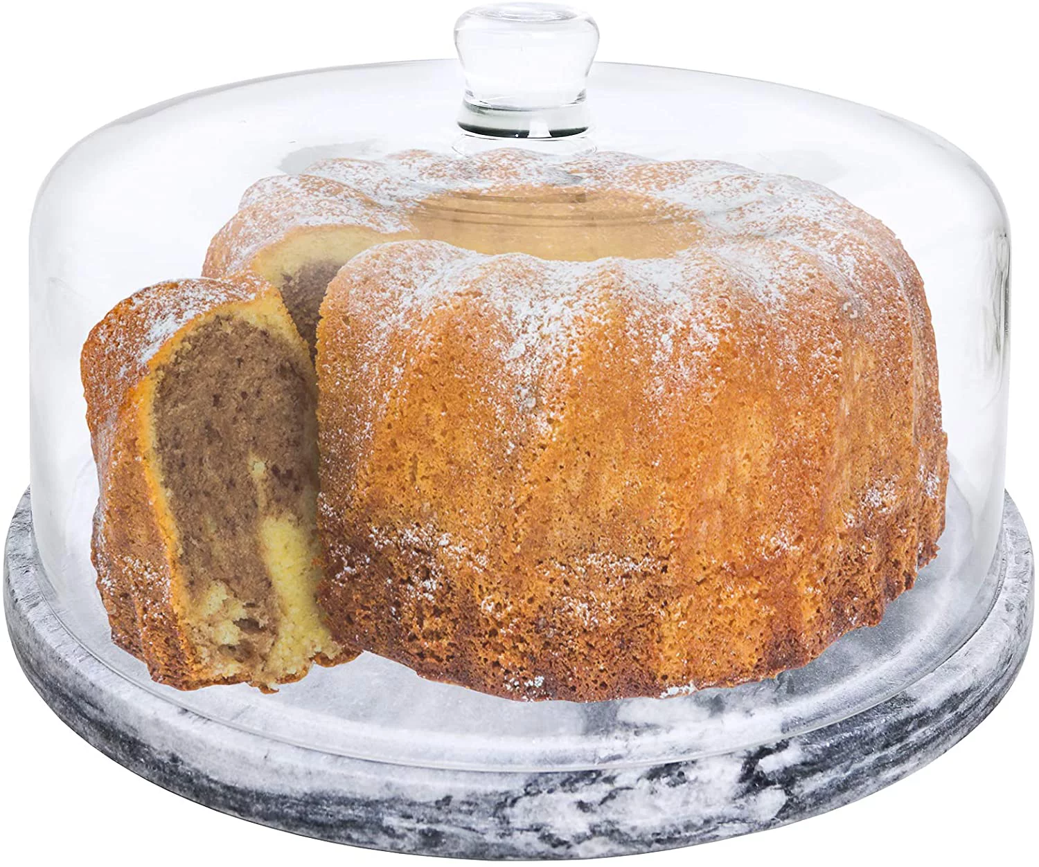 Galashield Marble Cake Stand with Dome  Cake Plate with Glass Dome Cake Cover