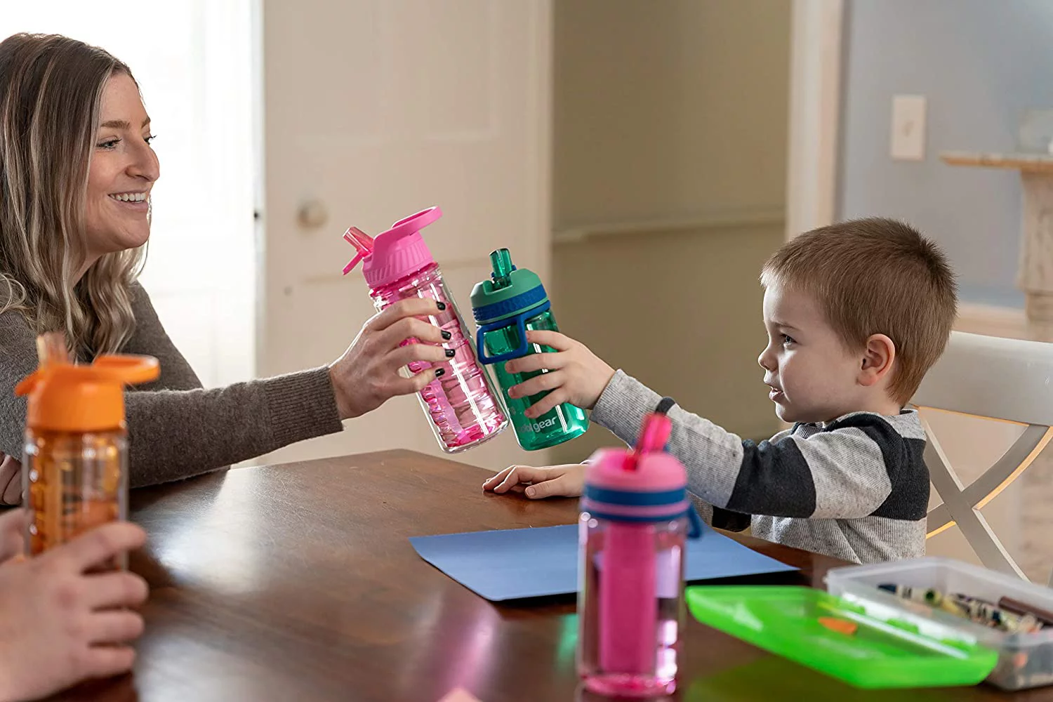 Cool Gear Tritan Twist Shatter Proof Water Bottle with Sipper Lid and Finger Loop Cap, 16 Ounce, 2 Packs