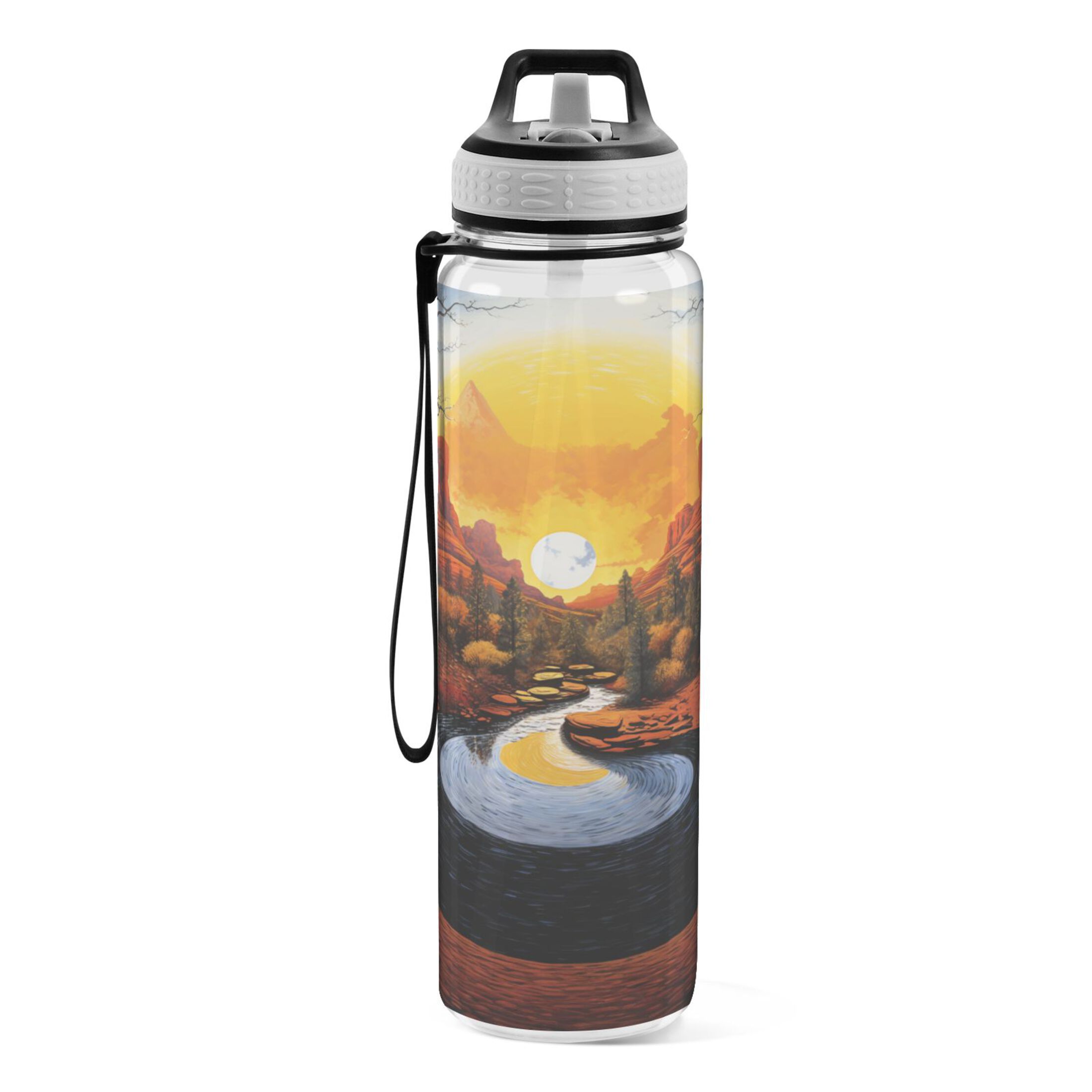 Sunset Mountain Landscape 32oz Sports Water Bottles Leakproof Tritan Bottle with Straw BPA Free Clear Bottle for Fitness Gym Outdoor Cycling