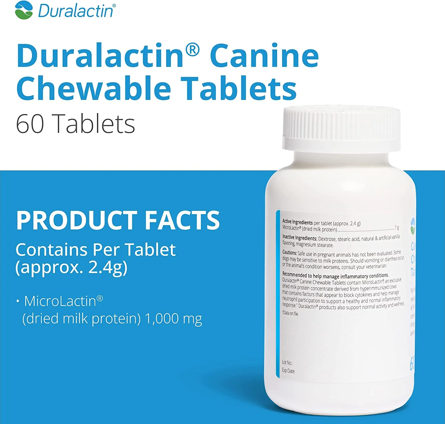 PRN Pharmacal Duralactin Canine Chewable Tablets - Joint Health Supplement for Dogs & Puppies Supports Mobility & Wellness - Tablets Containing Dried Milk Protein - Vanilla Flavor - 180 Canine Chews