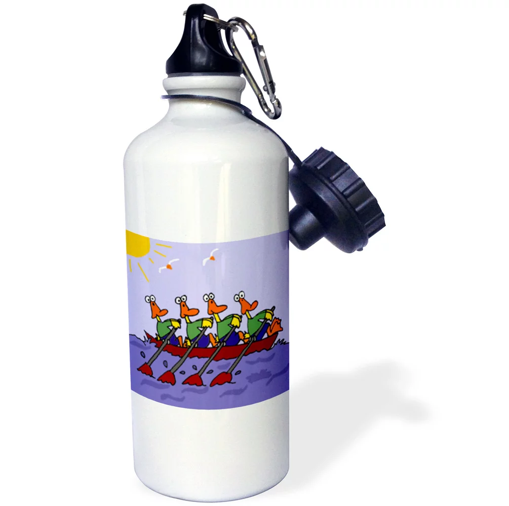 Funny Ducks in a Row Boat Cartoon 21 oz Sports Water Bottle wb-201803-1