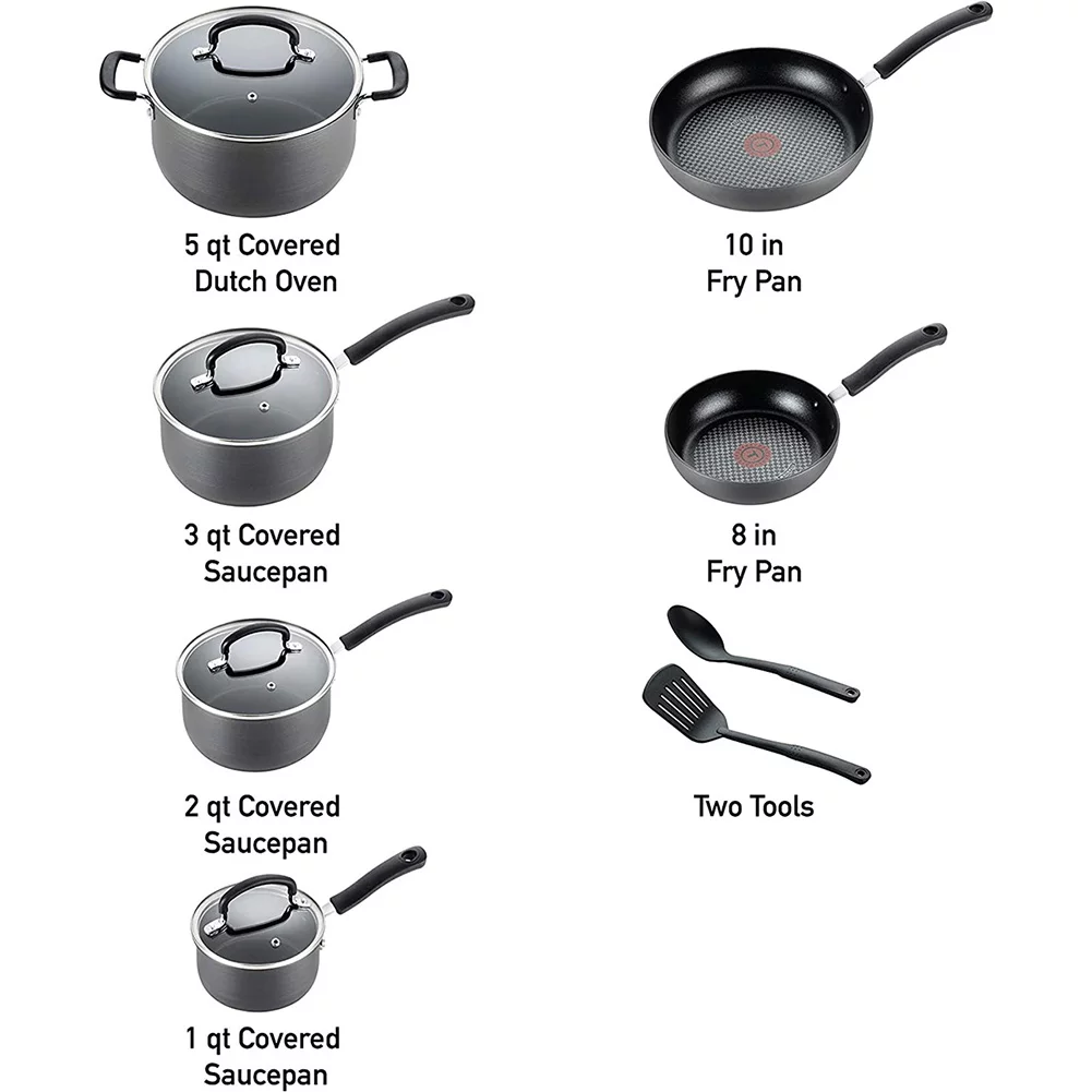 Ultimate Hard Anodized Nonstick 12 Piece Cookware Set, Dishwasher Safe Pots And Pans Set, Black