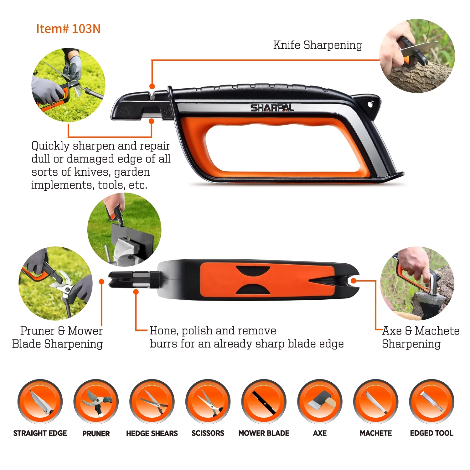 SHARPAL 103N All-in-1 Knife Garden Tool Multi-Sharpener for Lawn Mower Blade, Axe, Hatchet, Machete, Pruner, Hedge Shears, Scissors