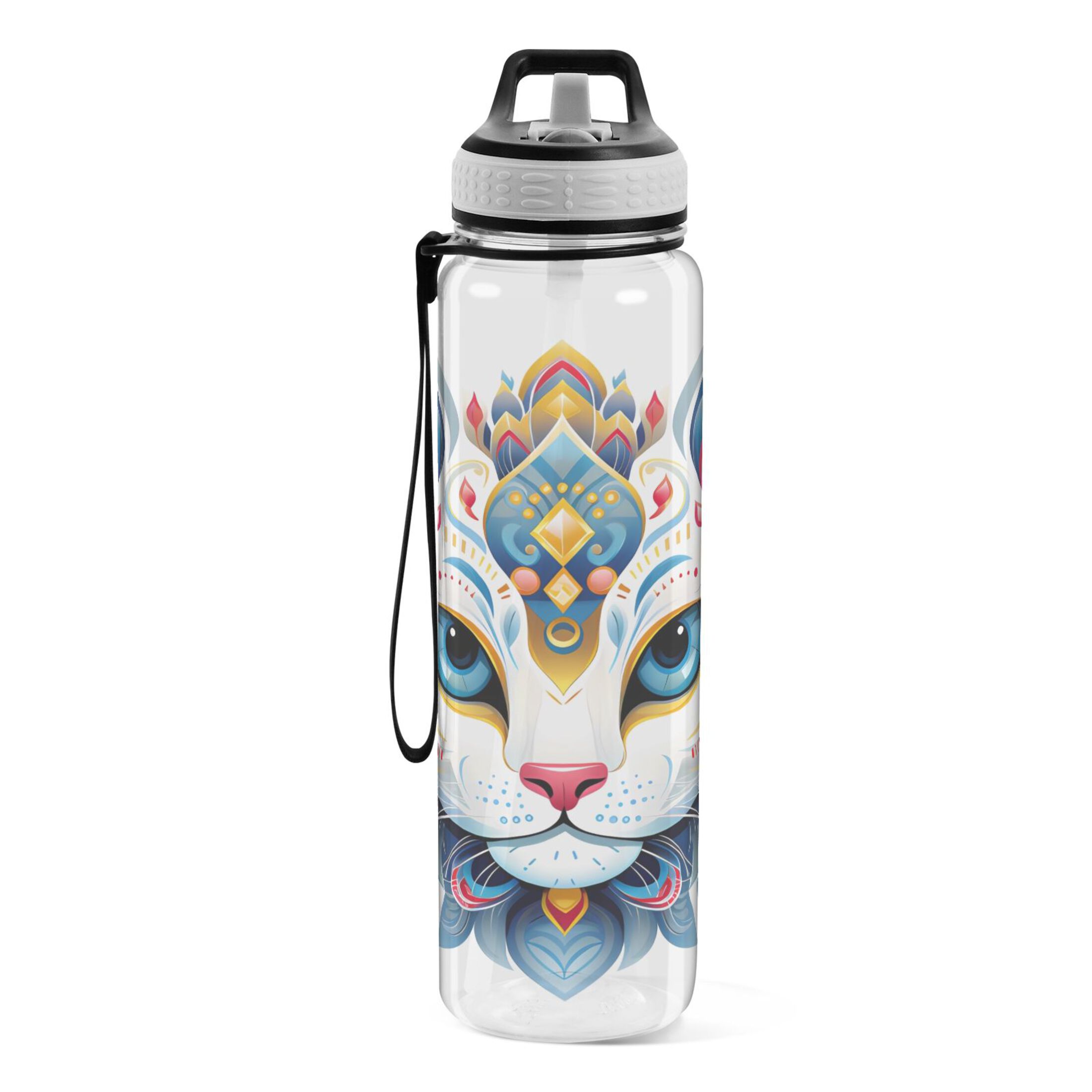 Abstract Leopard 32oz Water Bottles with Straw Tritan Leakproof Sports Bottle BPA Free Clear for Fitness Gym Swimming Cycling