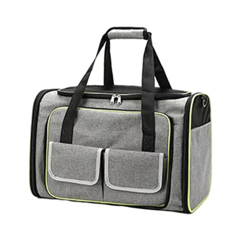 Portable Pet Carry Cage Folding Extensible Package Carrier Breathable Durable Mesh Rabbit Oxford Cloth Case - Light gray green