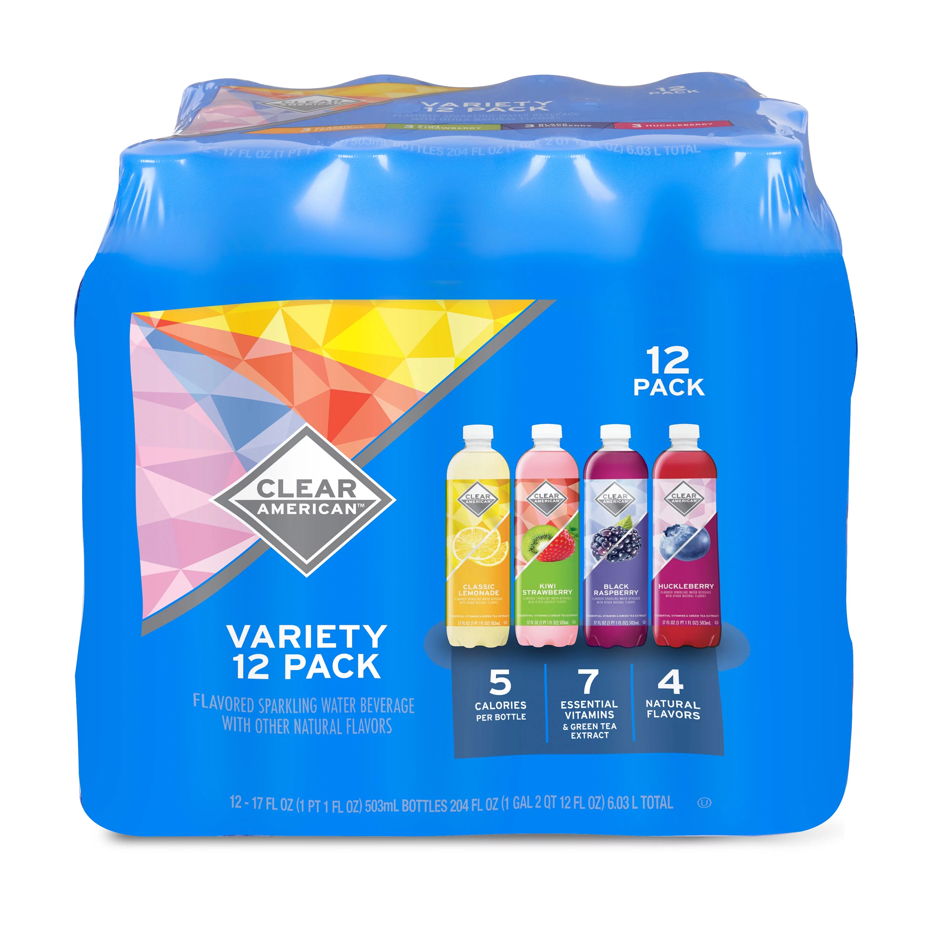 Clear American Sparkling Water Variety Pack, 17 fl oz, 12 Count