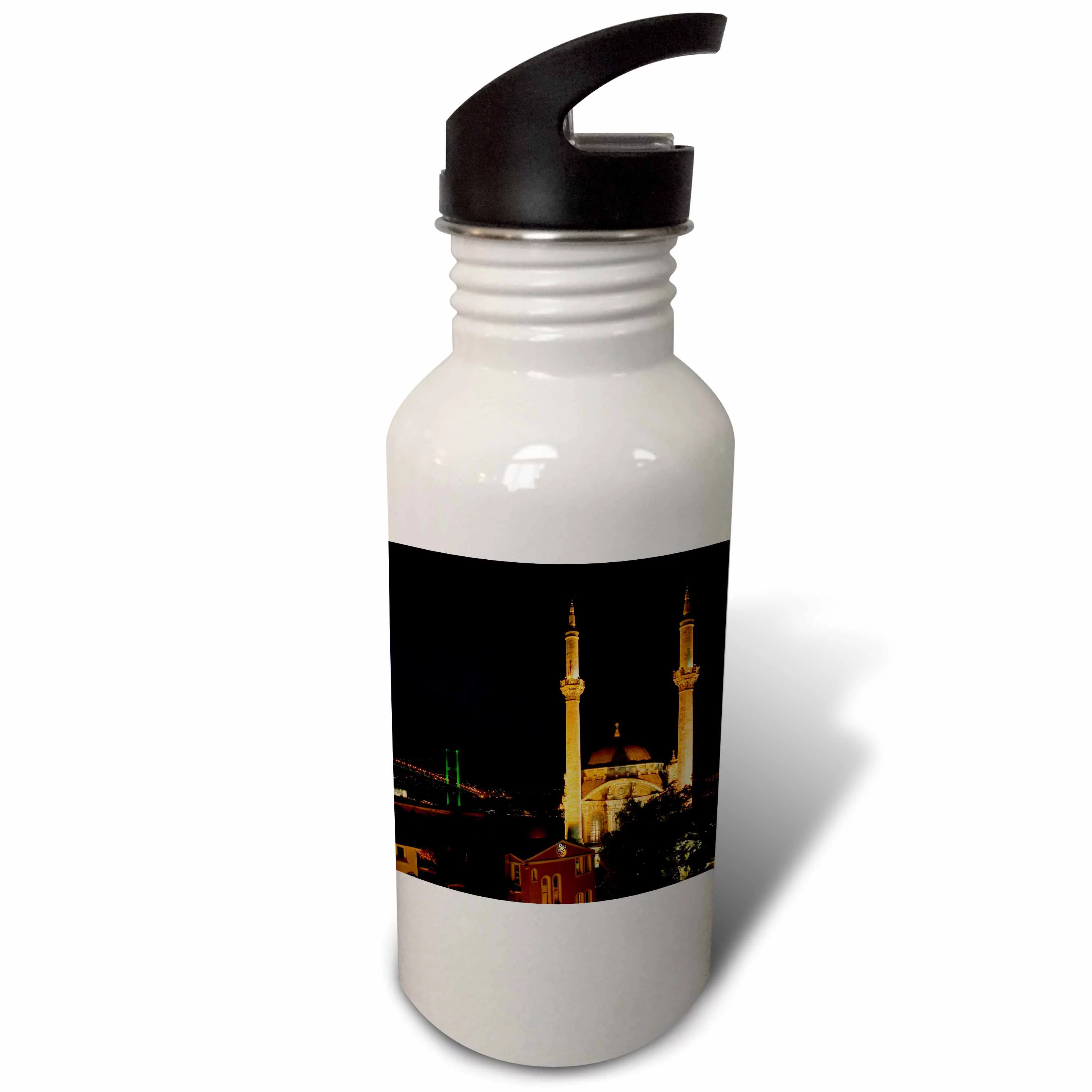 3dRose Mecidiye Mosque, Bosphorus Bridge, Ortakoy, Istanbul-AS37 AKA1090 - Ali Kabas, Sports Water Bottle, 21oz