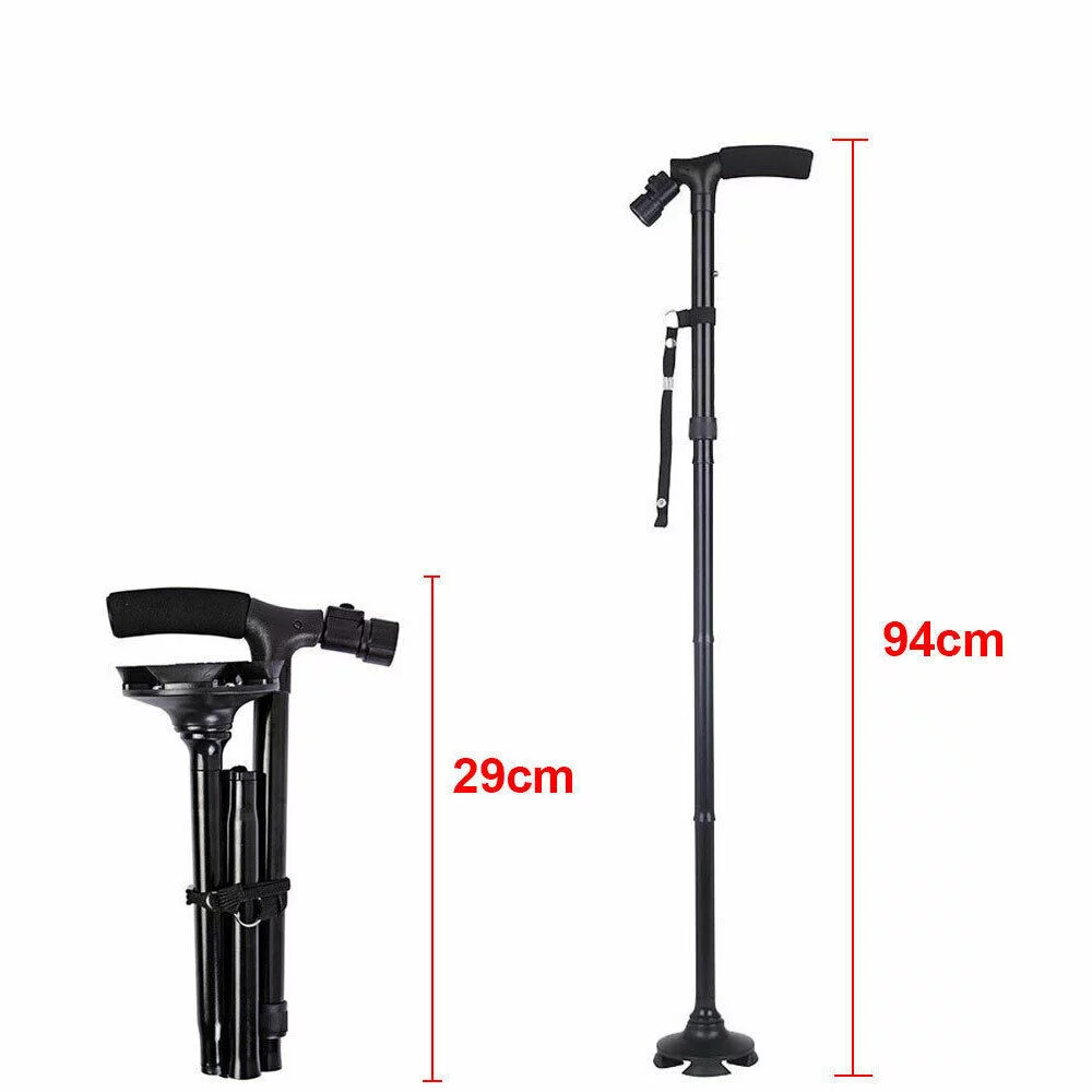 PVUEL All Terrain Folding Cane Walking Cane for Men Women LED Pivoting Base Walking Cain