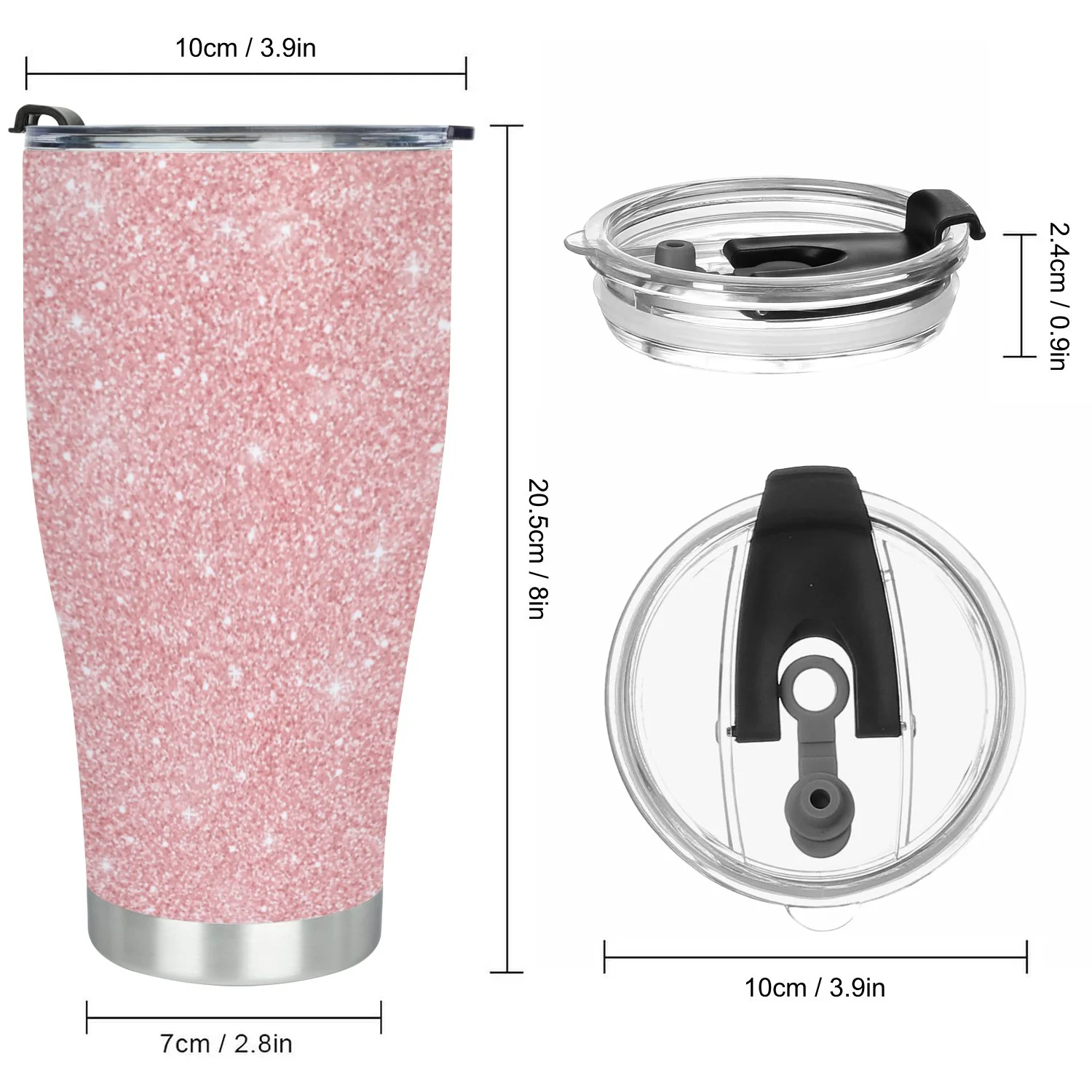 Hidove Stainless Steel Tumbler, Rose Gold Glitter 30oz Leak Proof & Stainless Steel Bottle for Hot & Cold Drinks - Coffee Travel Mug, Water Metal Canteen, Thermal Cup