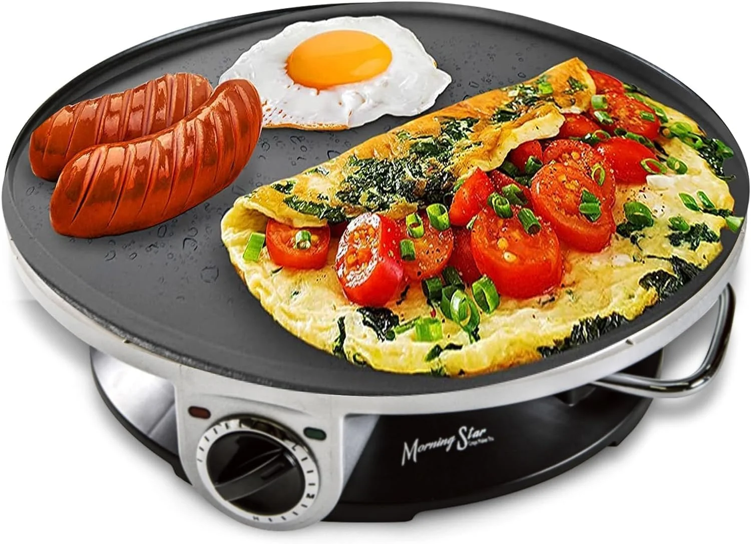Electric Crepe Maker - Easy Usage With Temperature Knob, Portable, Non Stick - Perfect For Gifting, Pancake, Quesadilla, Roti, Omelette With Batter Spreader
