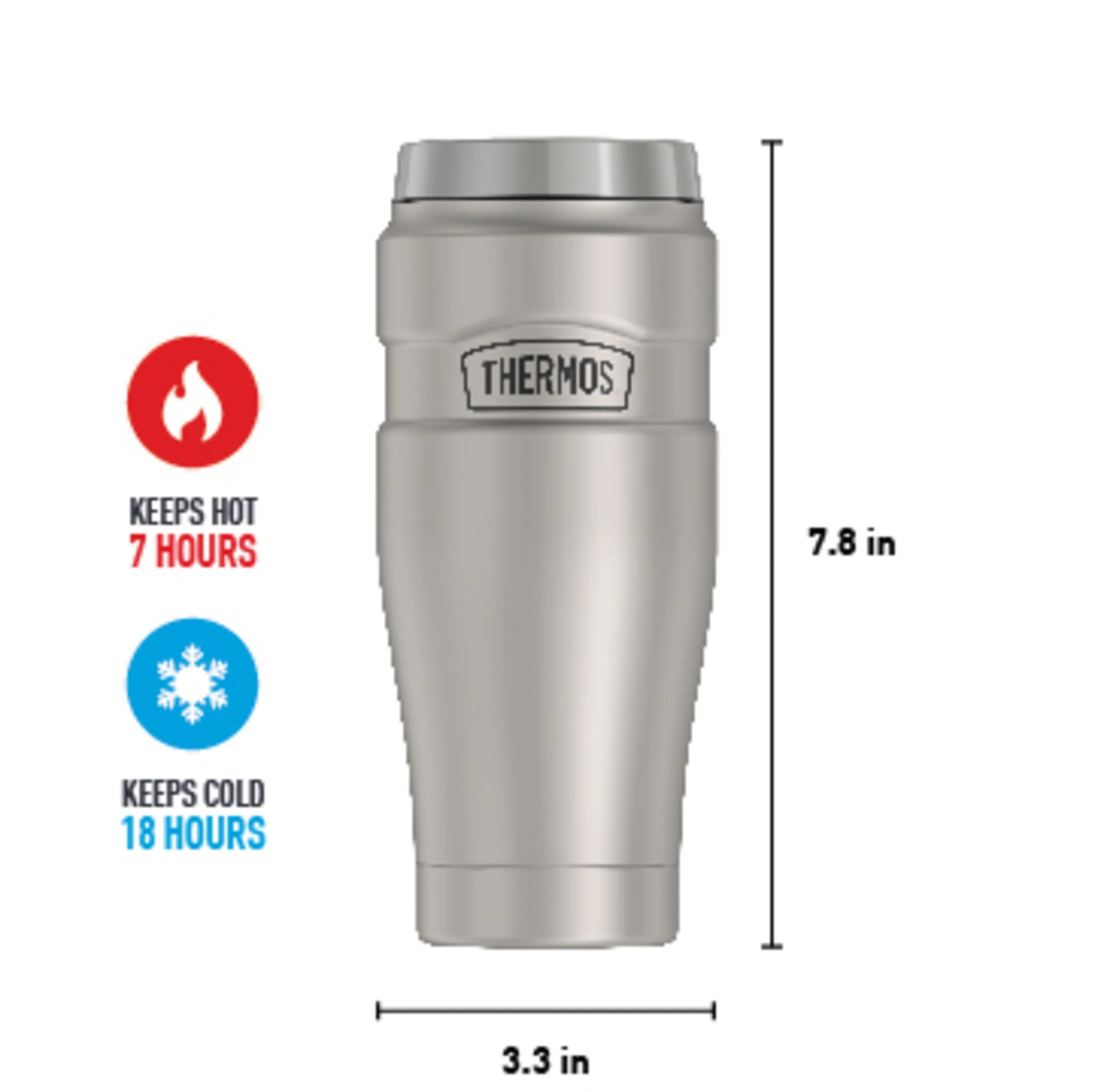 Thermos Stainless King Vacuum Insulated Stainless Steel Tumbler, 16oz, Matte Stainless Steel