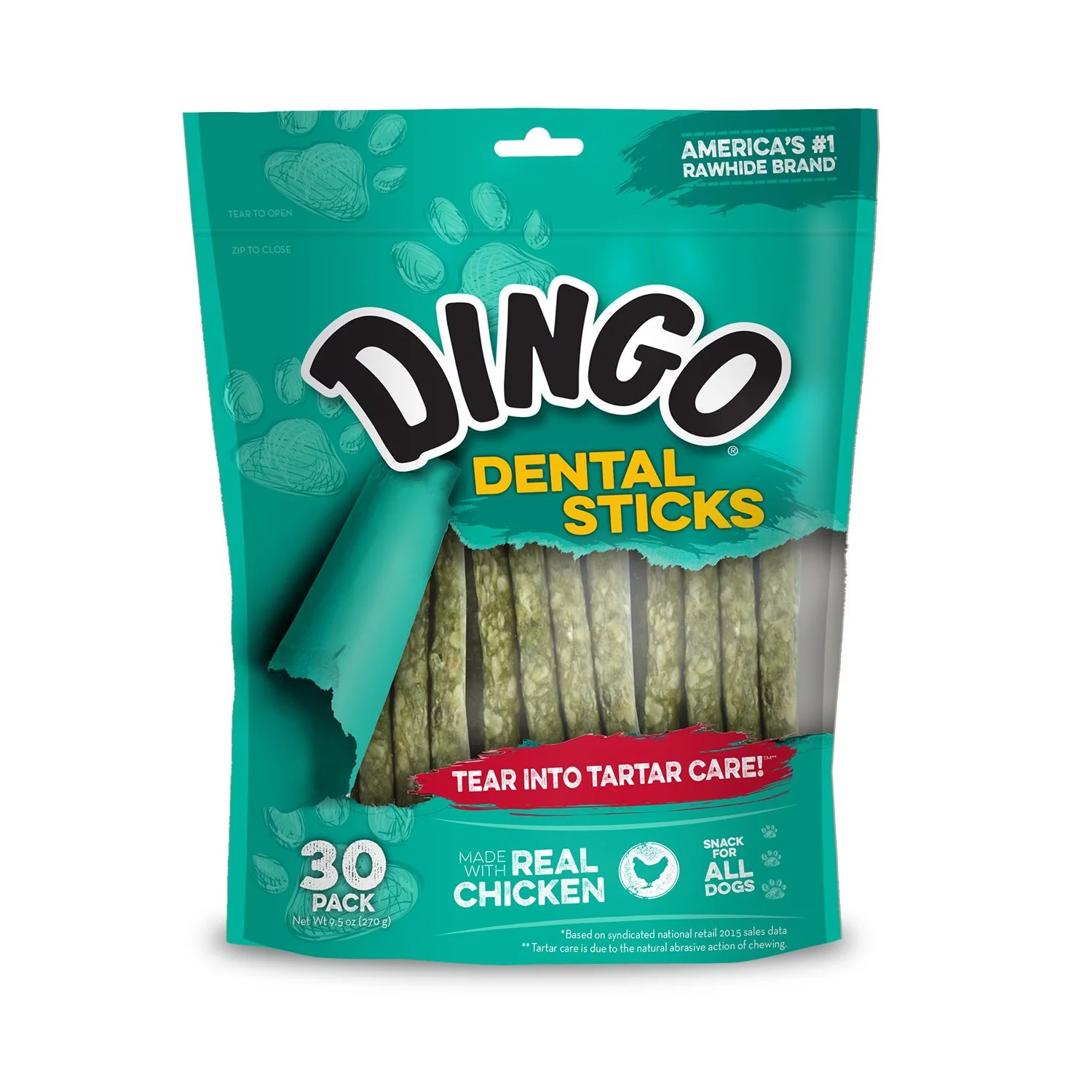 Dingo Dental Sticks Made with Real Chicken Dog Treats, 30 Pack