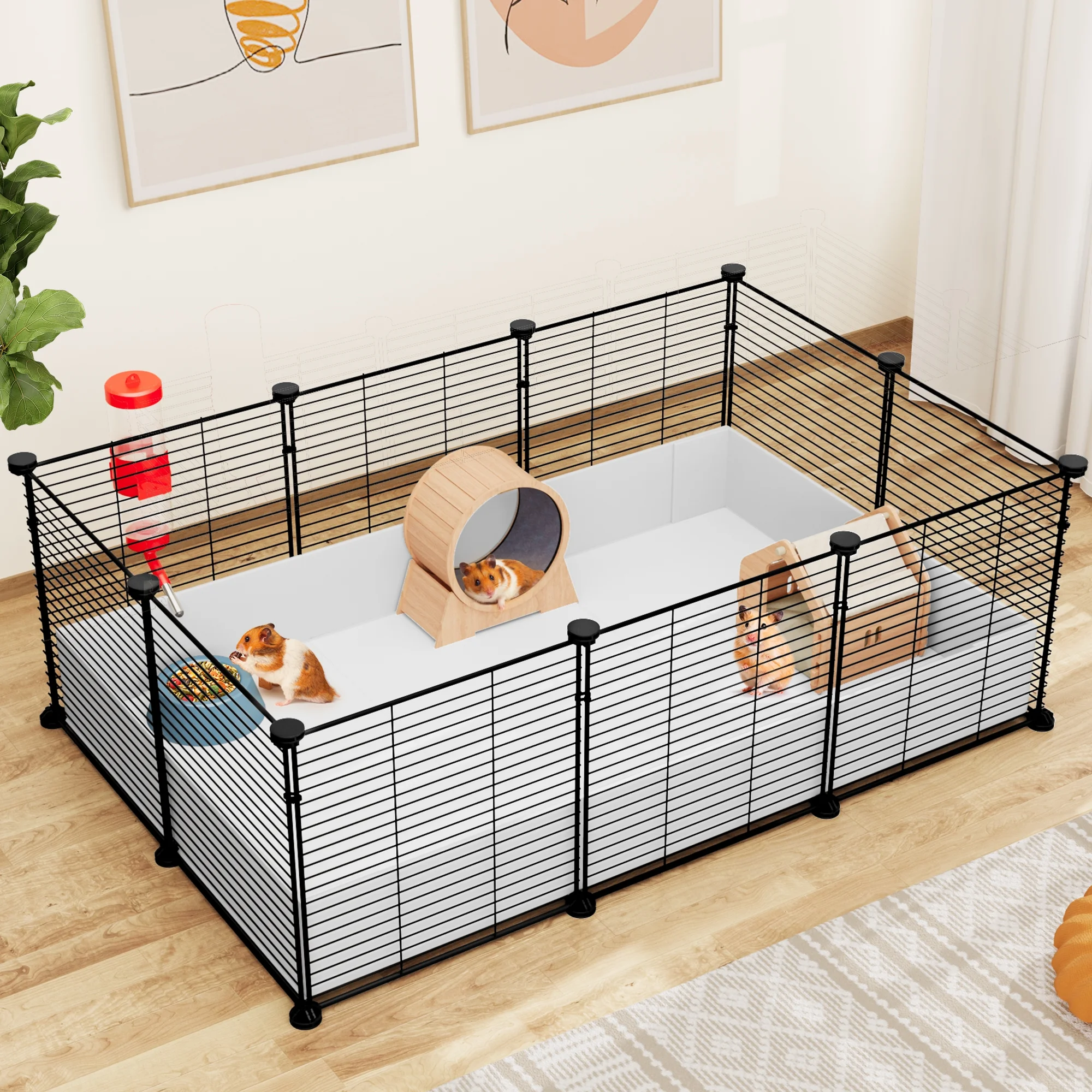 Dextrus Indoor Guinea Pig Cage,Small Animal Enclosure with Waterproof Plastic Liner, 3x2 Playpen for Chinchilla, and Hamster. Versatile Fence with DIY 16PCS Panels for Personalized Configuration