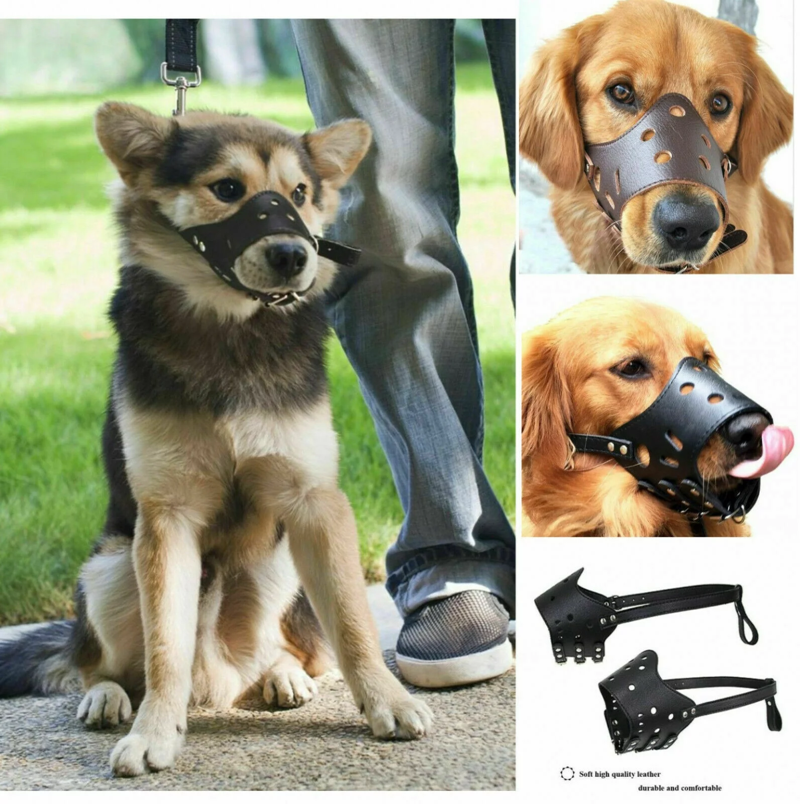 US Adjustable Anti-Biting Pet Dog Soft PU Leather Muzzles Mouth Mesh Cover Masks