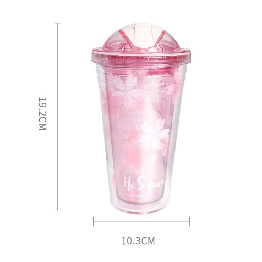 Outdoor Plastic Drinkware Personalized Double Layer Water Bottle With Straws Straw Cup Drinking Cup PURPLE