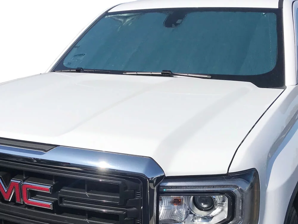 HeatShield, The Original Windshield Sun Shade, Custom-Fit for GMC Sierra Truck (Crew Cab) w/o Sensor 2014, 2015, 2016, 2017, 2018, Silver Series