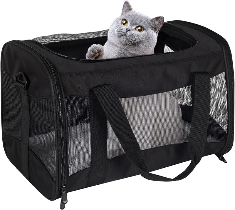 Carrier Airline Approved, Protable and Breathable Pet Travel Carrier Removable Fleece Pad, Collapsible Cat Carrier Dog Carrier for Medium Cats Small Cats Dogs(17x11x11 Green)