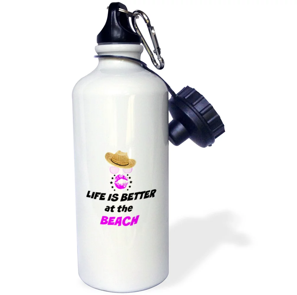 3dRose Life is better at the beach. Vacation. Popular saying - Water Bottle, 21-ounce