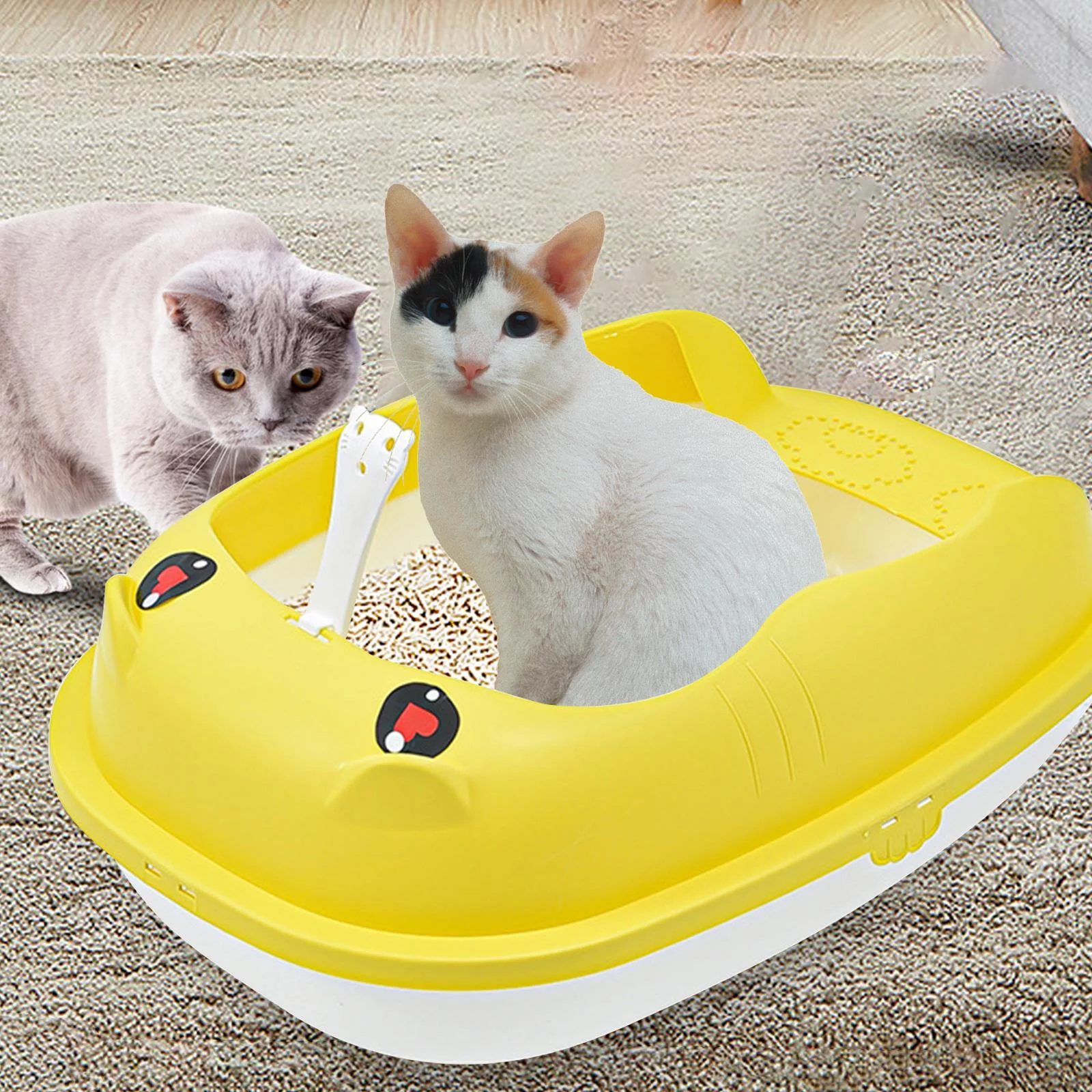 Cat Easy to Clean Portable Detachable Frame Deep Loo Semi Enclosed Pets Supplies Open Top Pet Litter Tray for Bunny Cats Supplies Yellow S