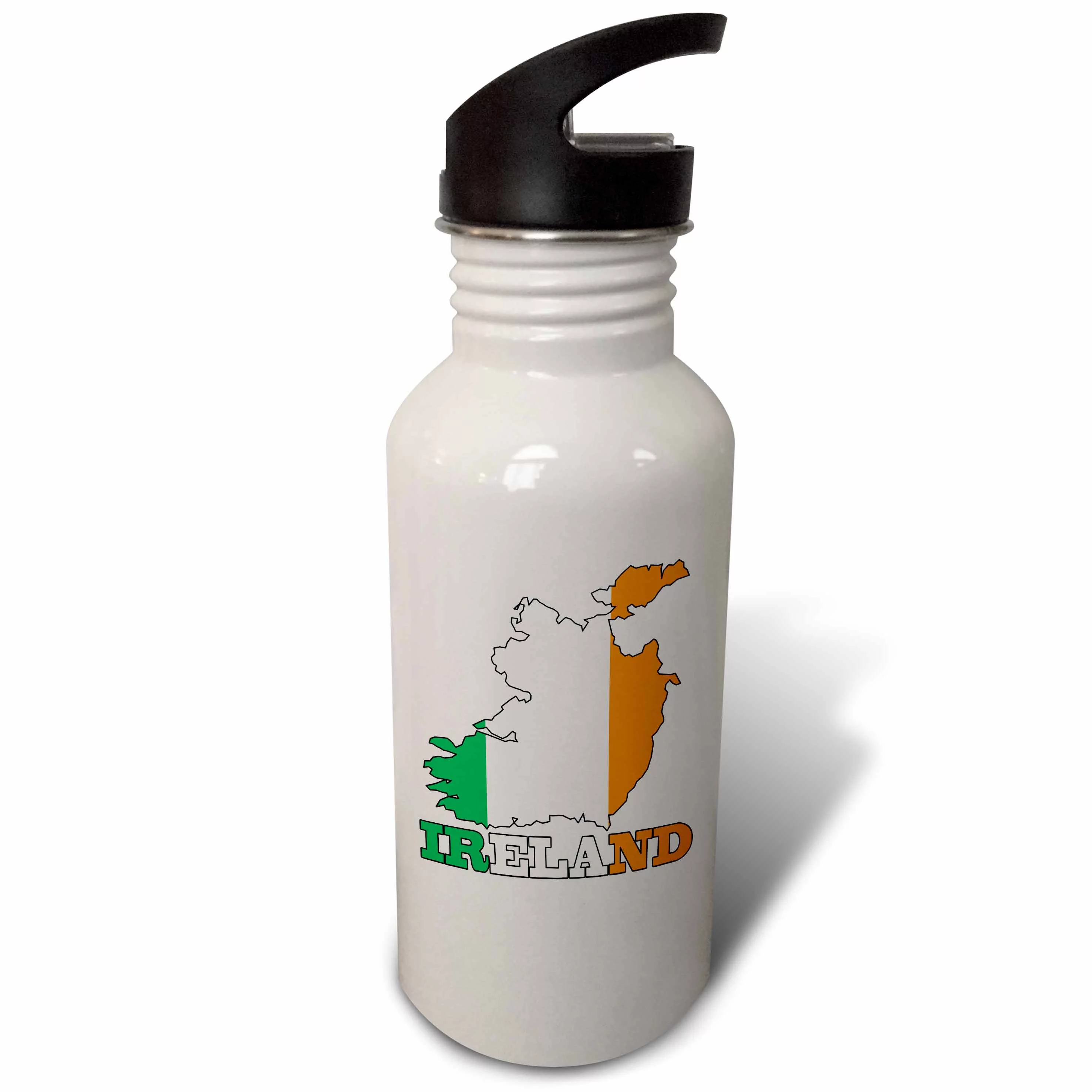 The flag of Republic of Ireland in the outline map of the country and name, Ireland 21 oz Sports Water Bottle wb-63165-1