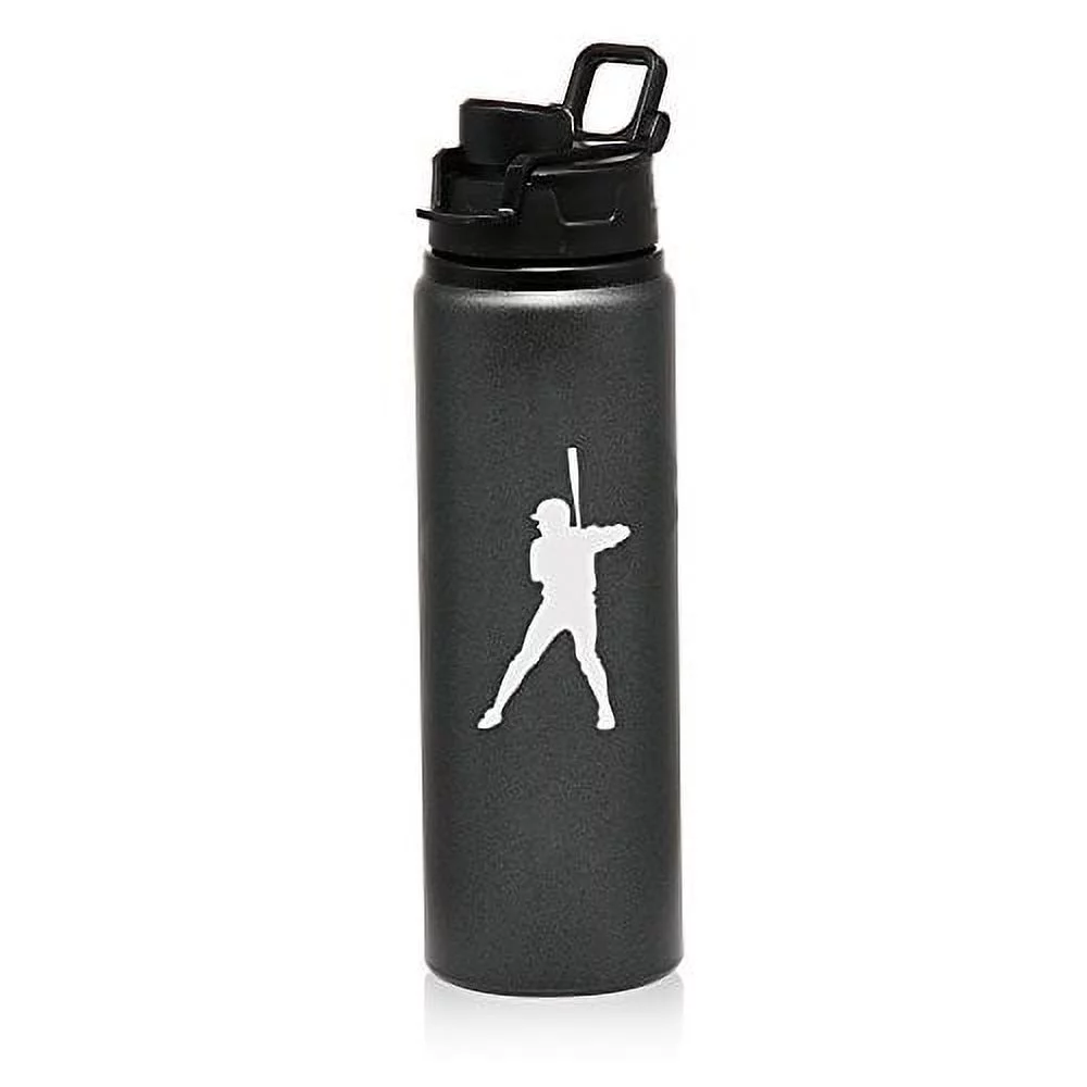 25 oz Aluminum Sports Water Travel Bottle Baseball Player (Charcoal)