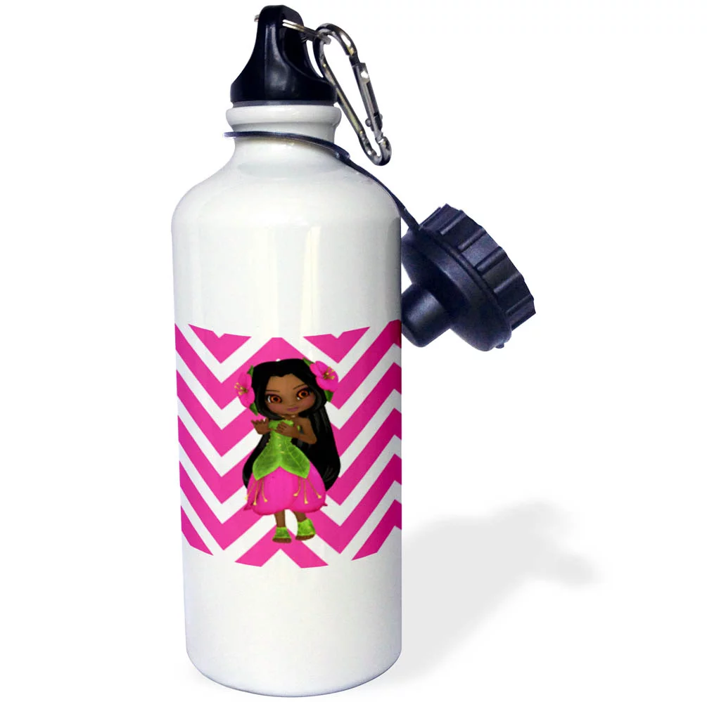 3dRose Image of African American Flower Fairy On Pink Chevron - Straw Water Bottle, 21-ounce