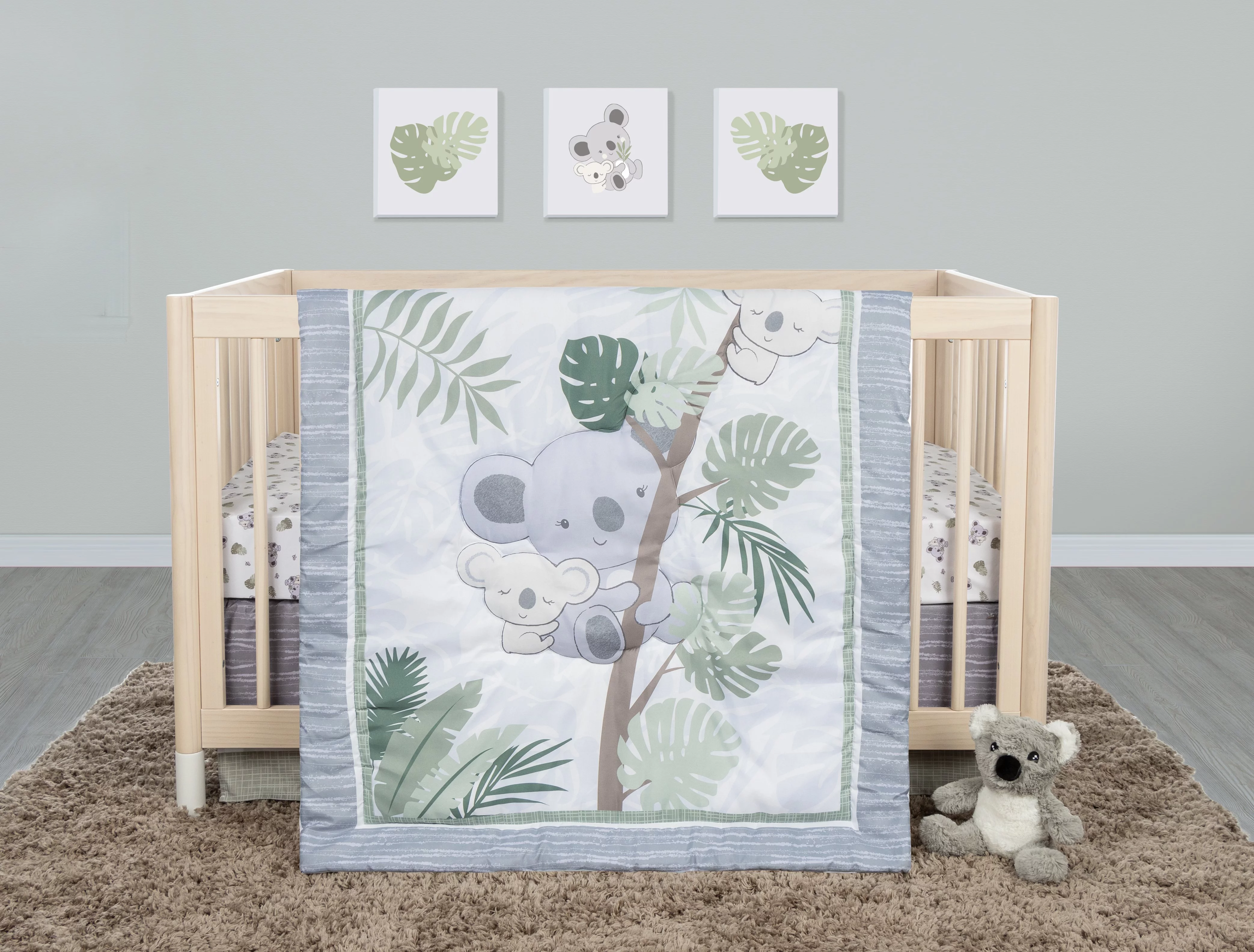 Sammy & Lou Koala Love 4 Piece Crib Bedding Set, Gray, White, Green, Brown, Infant, 200 Thread Count, Koala Character