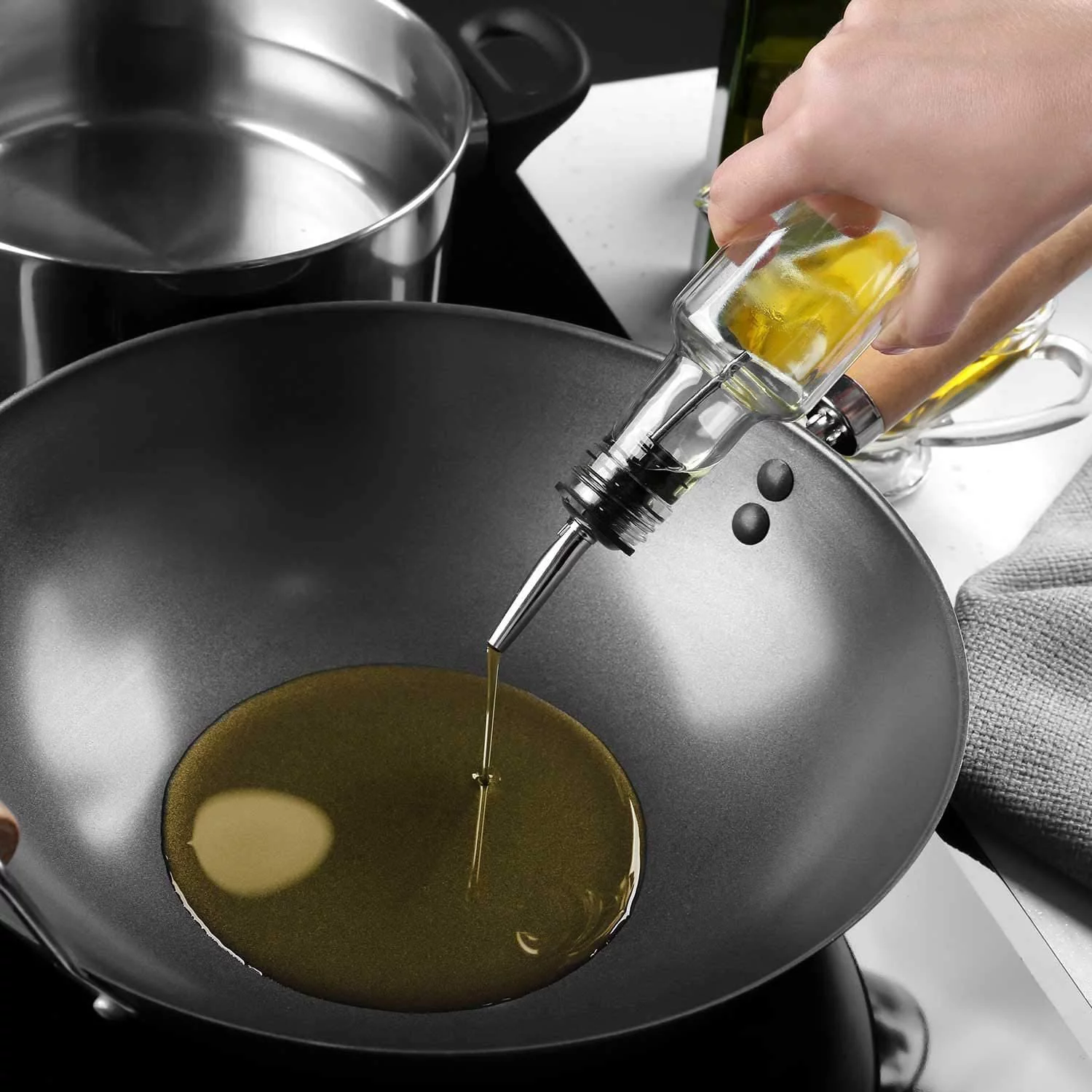 Clear Glass Dispenser Stopper Cruet Bottles 500 ML 16 Oz Oil Vinegar Dressing with Cap Top 2