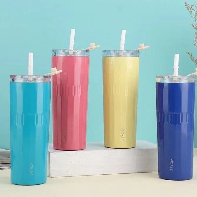 500ML stainless steel vacuum leak-proof straw thermos cup travel car coffee cups