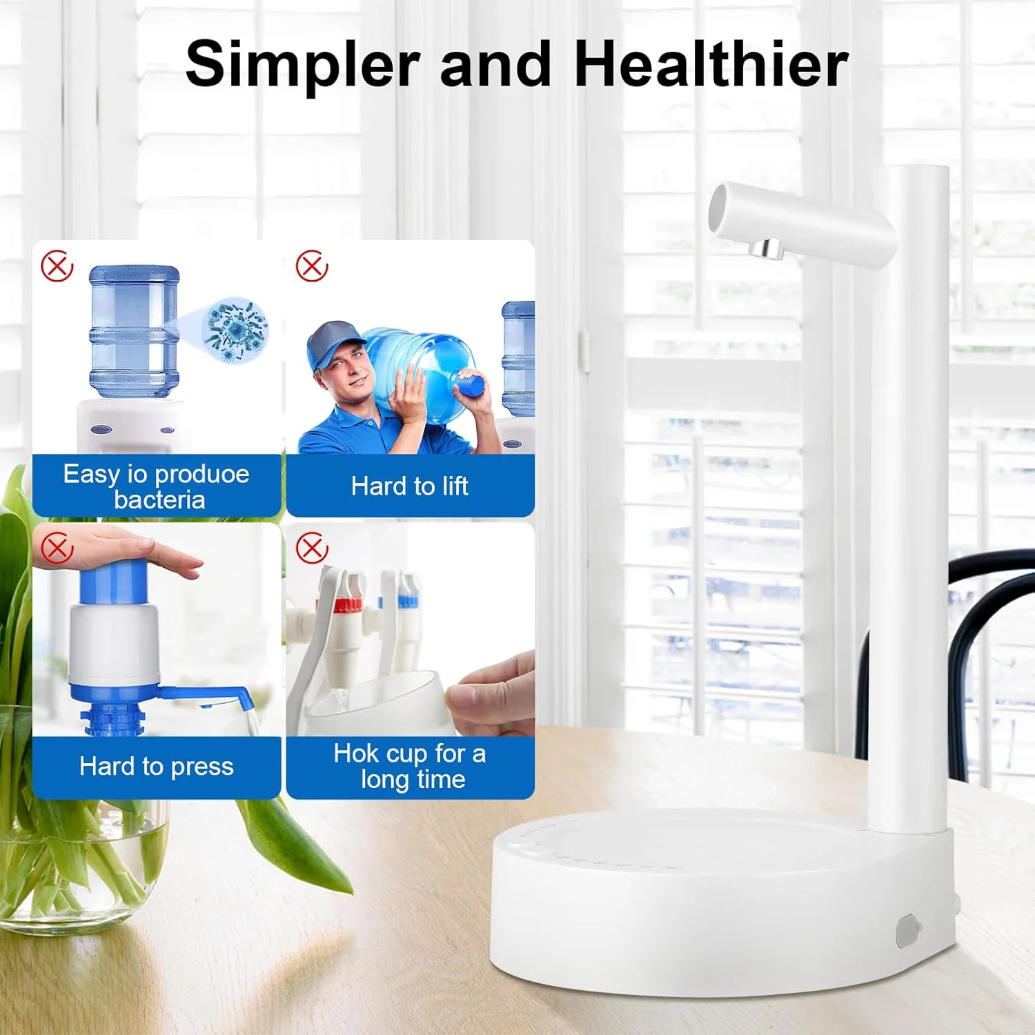 Desktop Water Bottle Dispenser, Smart 7 Levels Water Dispenser Countertop, USB Charging Automatic Drinking Water Pump for 5 Gallon & Universal Portable Electric Dispenser for Office, Ktchen