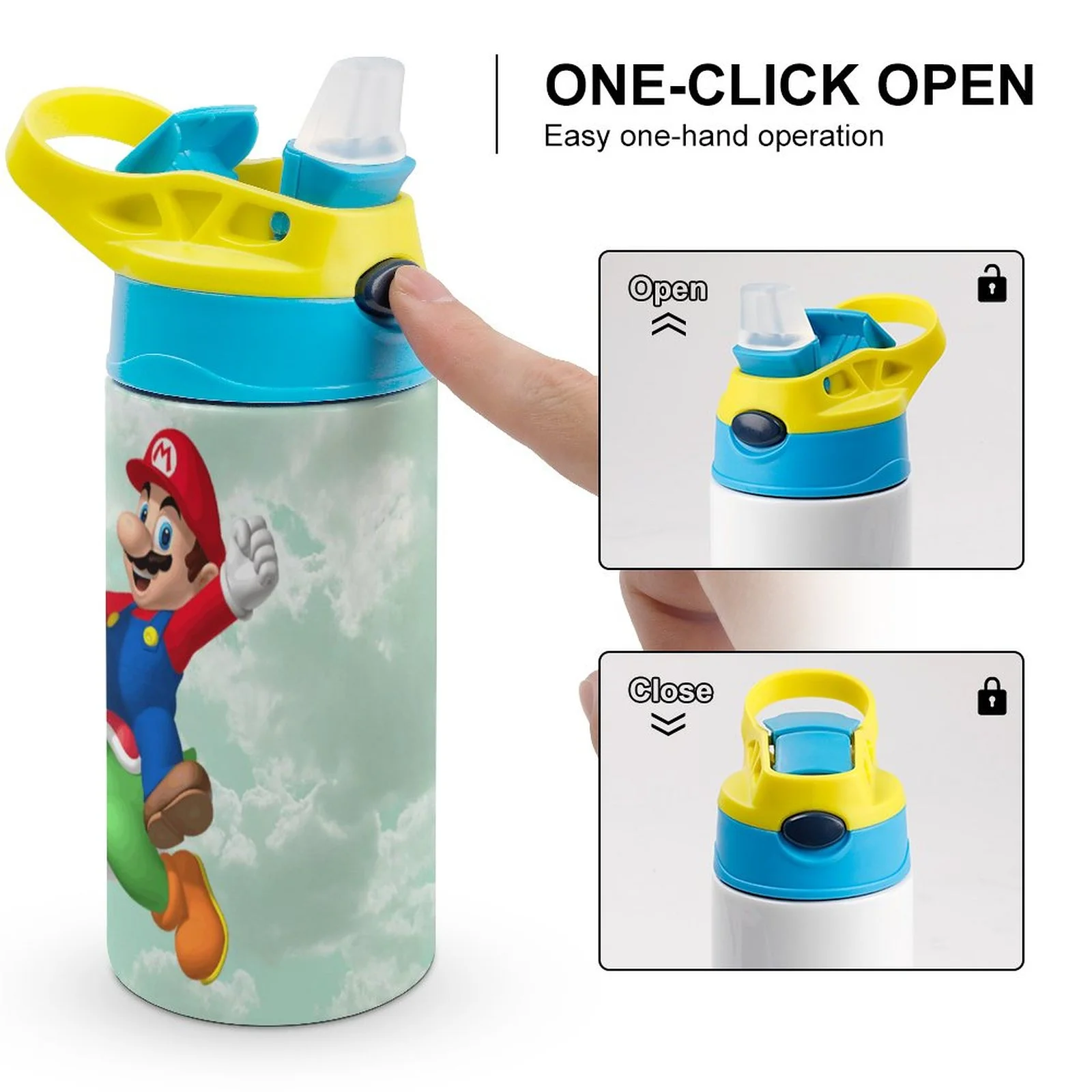Cartoon Super Mario Kid's Insulated Water Bottle With Straw Vacuum Stainless Steel Cup Leak-Proof Children Toddler Thermoses