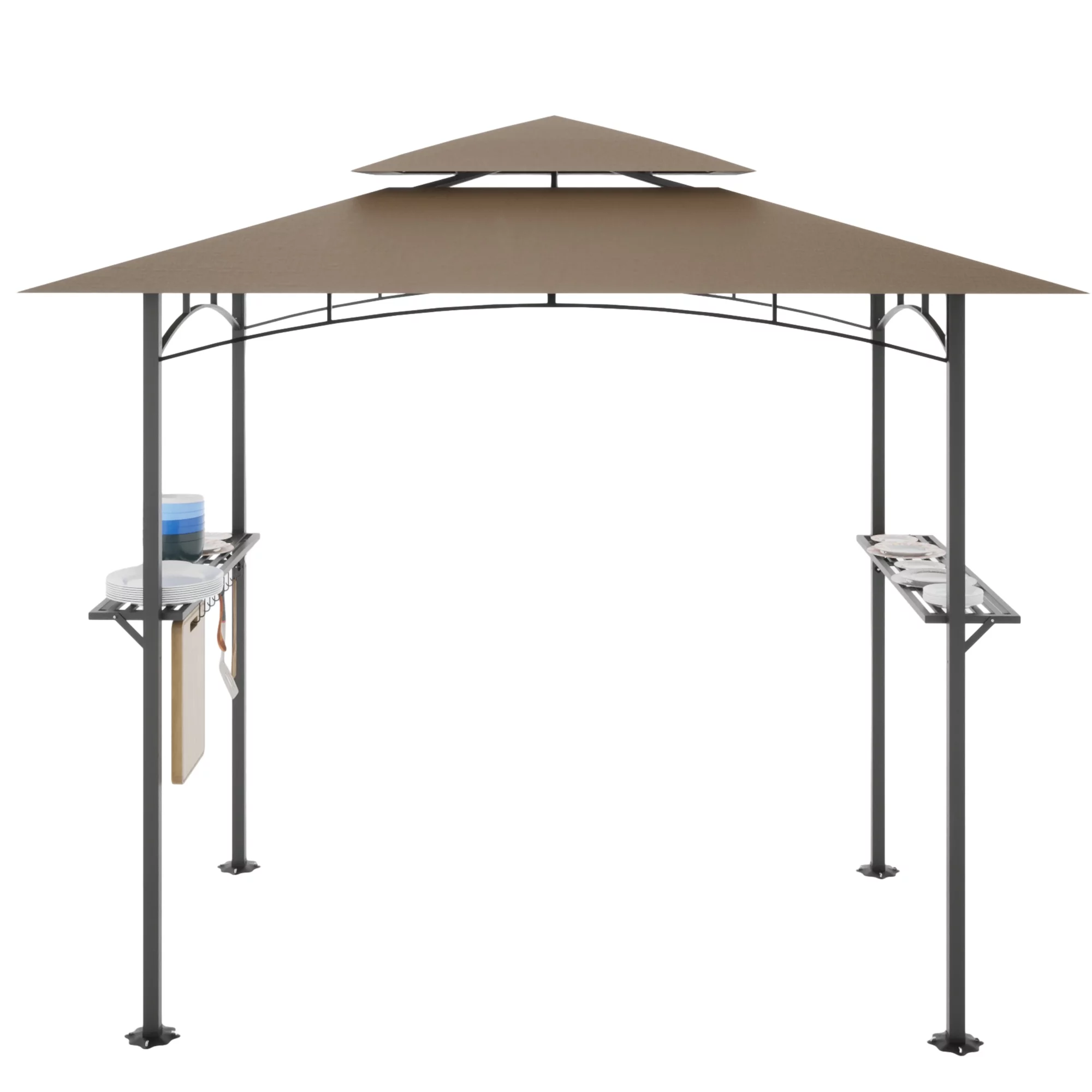8x 5 FT Grill Gazebo Grill Canopy Double Tiered BBQ Gazebo Outdoor BBQ Canopy, Khaki