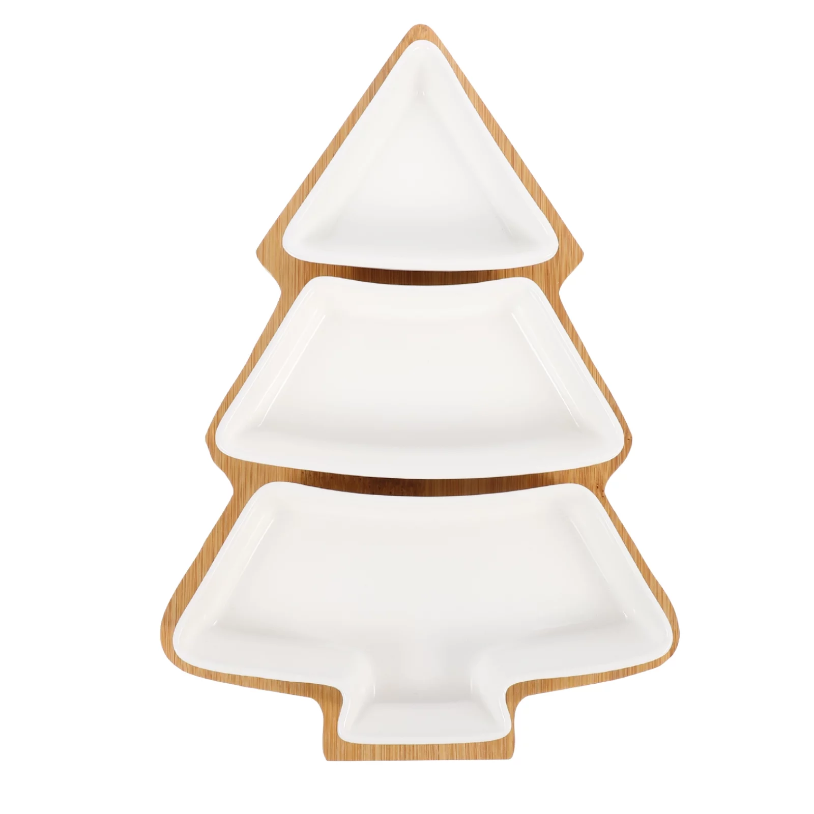 Christmas Tree Ceramic Dish Tray Porcelain Removable Snack Platter Cookie Plates Holiday Party Dessert Dinnerware with Bamboo Ba