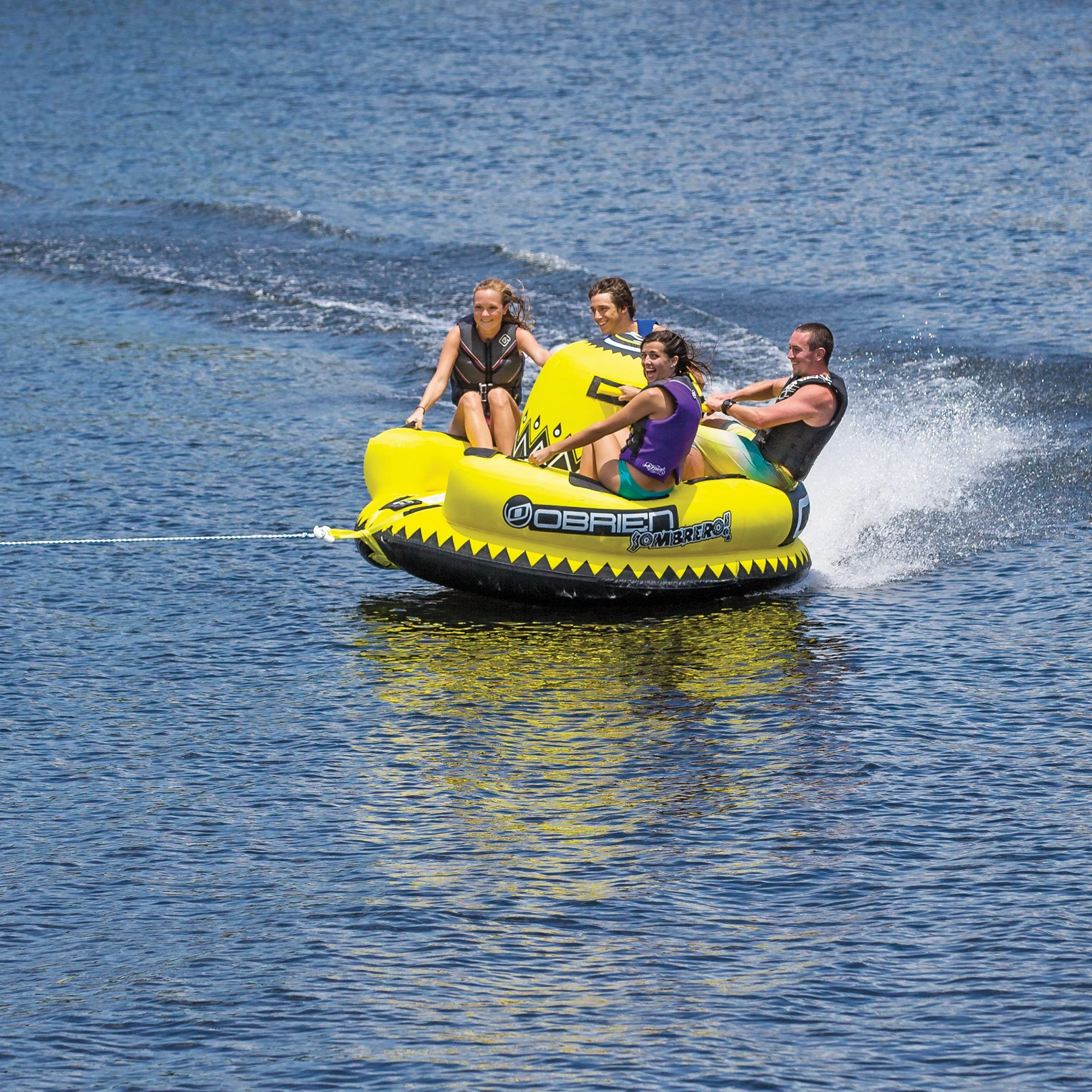 OBrien Inflatable 4 Person Sombrero Towable Boat Lake Water Raft Tube, Yellow