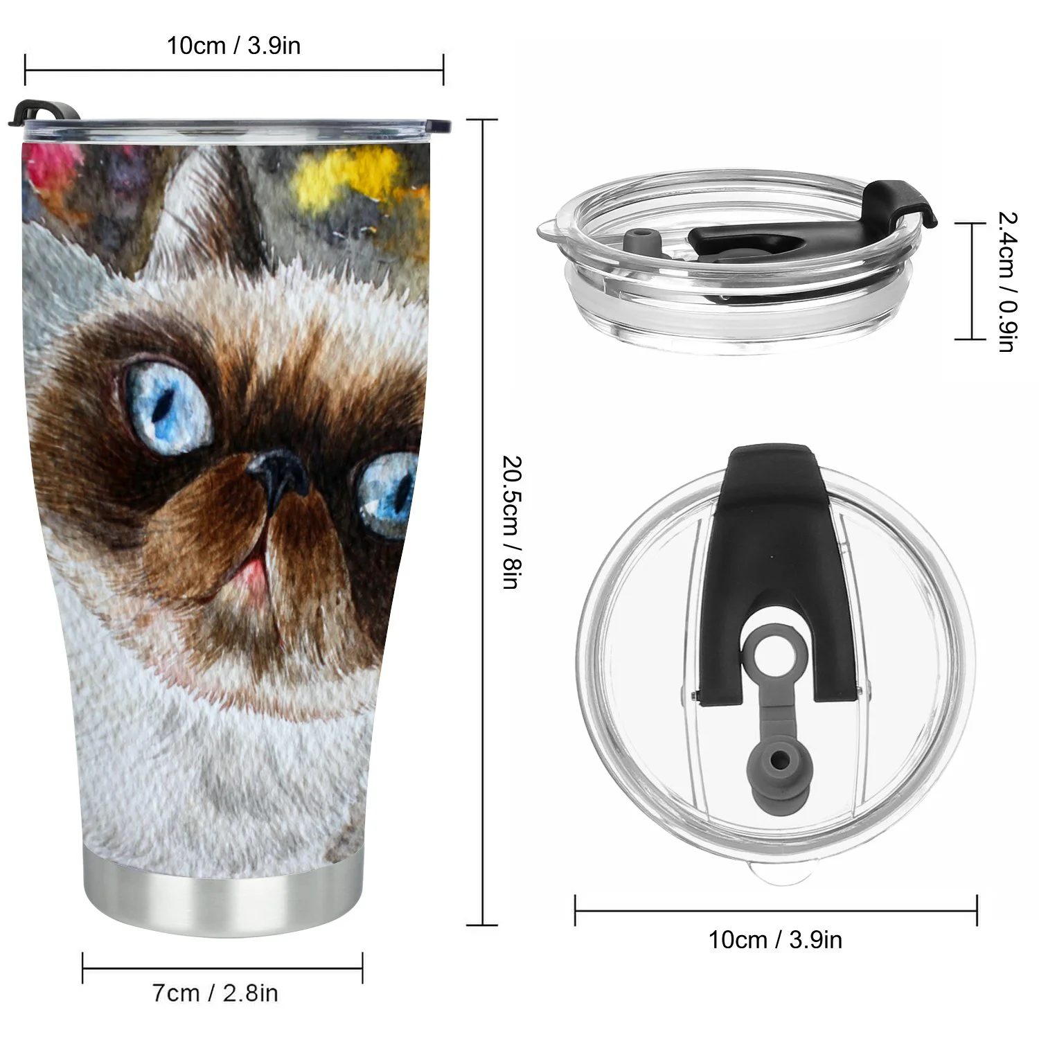 Hidove Stainless Steel Tumbler, Watercolor Cat 30oz Leak Proof & Stainless Steel Bottle for Hot & Cold Drinks - Coffee Travel Mug, Water Metal Canteen, Thermal Cup